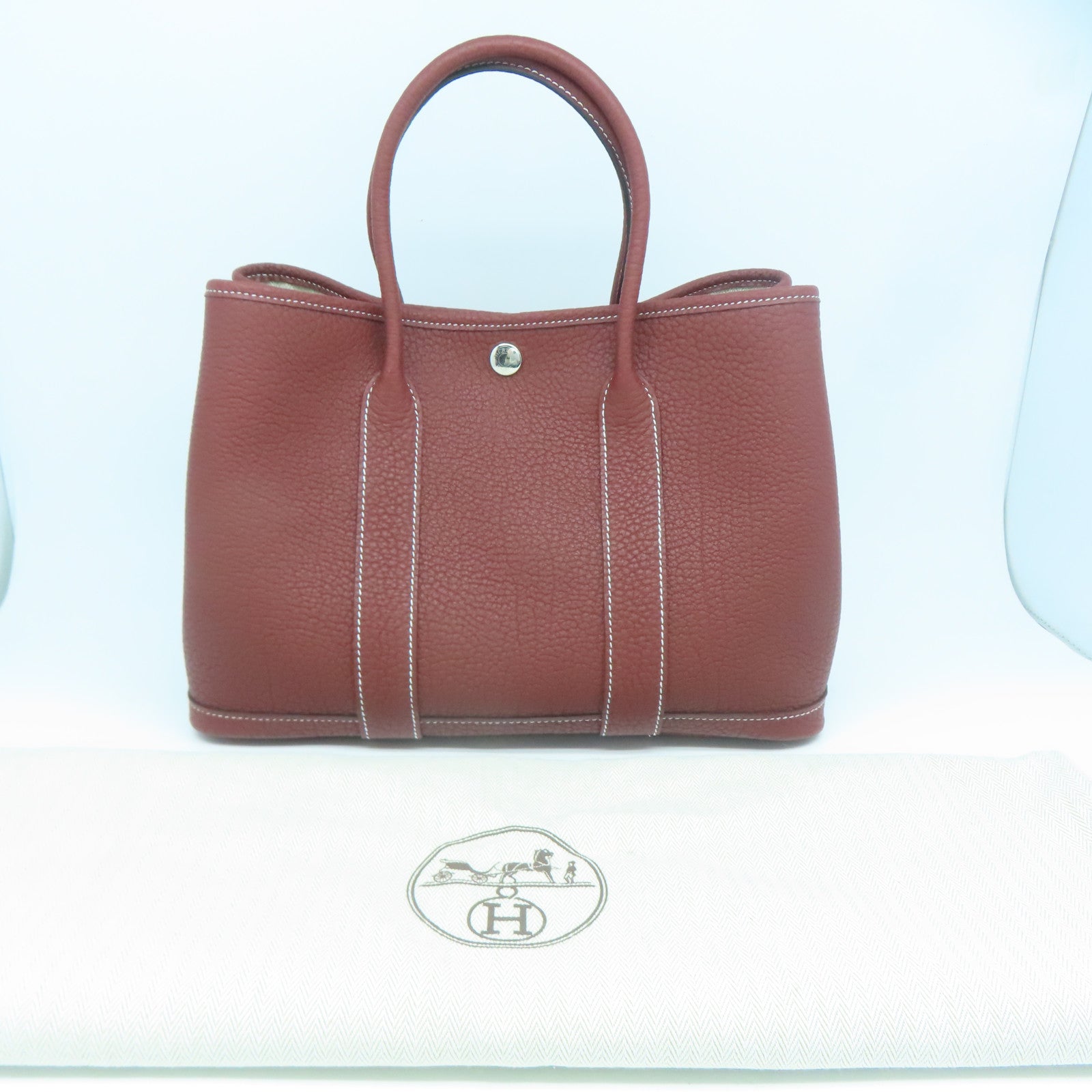 HERMES Negonda皮革GardenParty TPM銀扣手挽袋正紅色