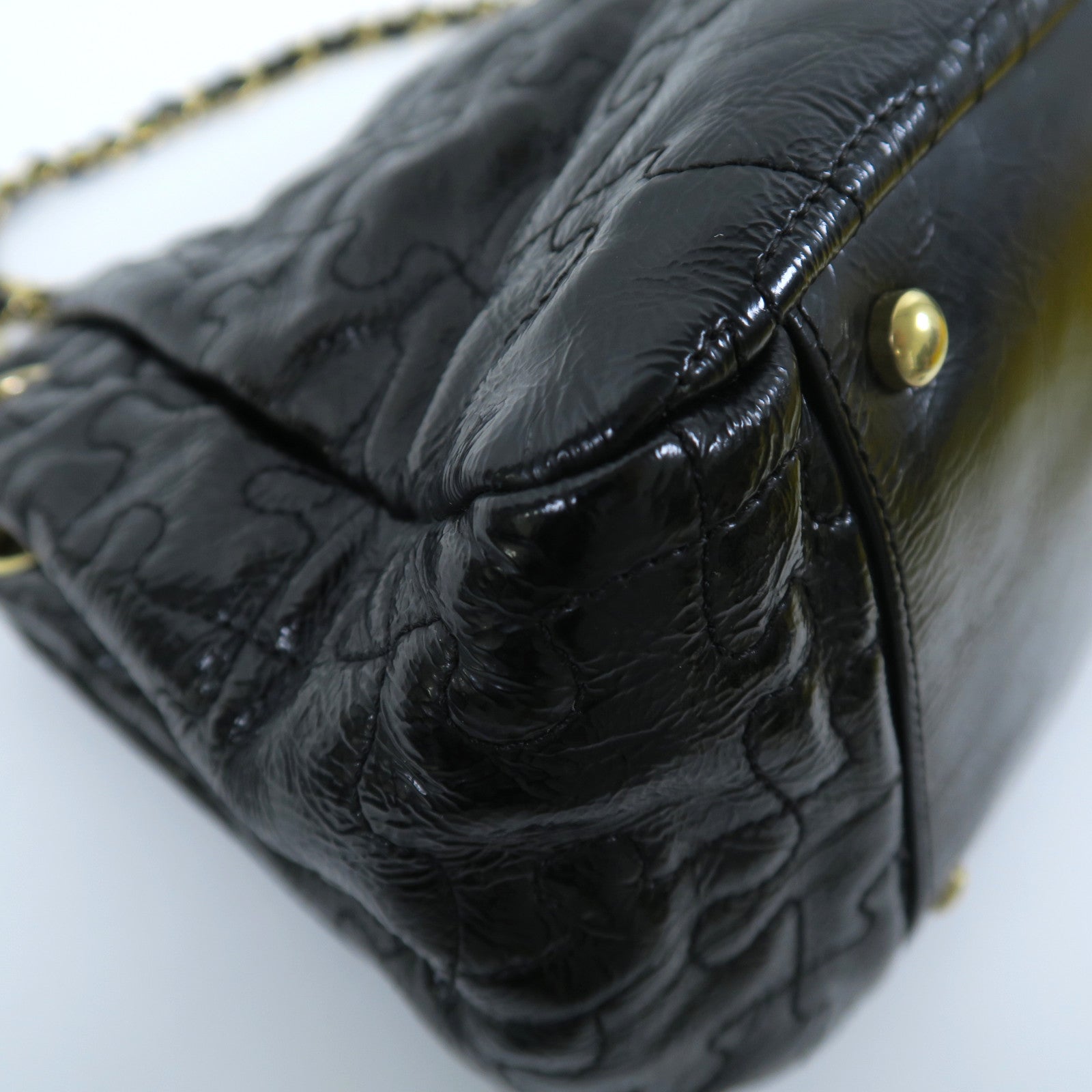 CHANEL 漆皮皮革Chain Shoulder金扣鏈帶肩背袋黑色