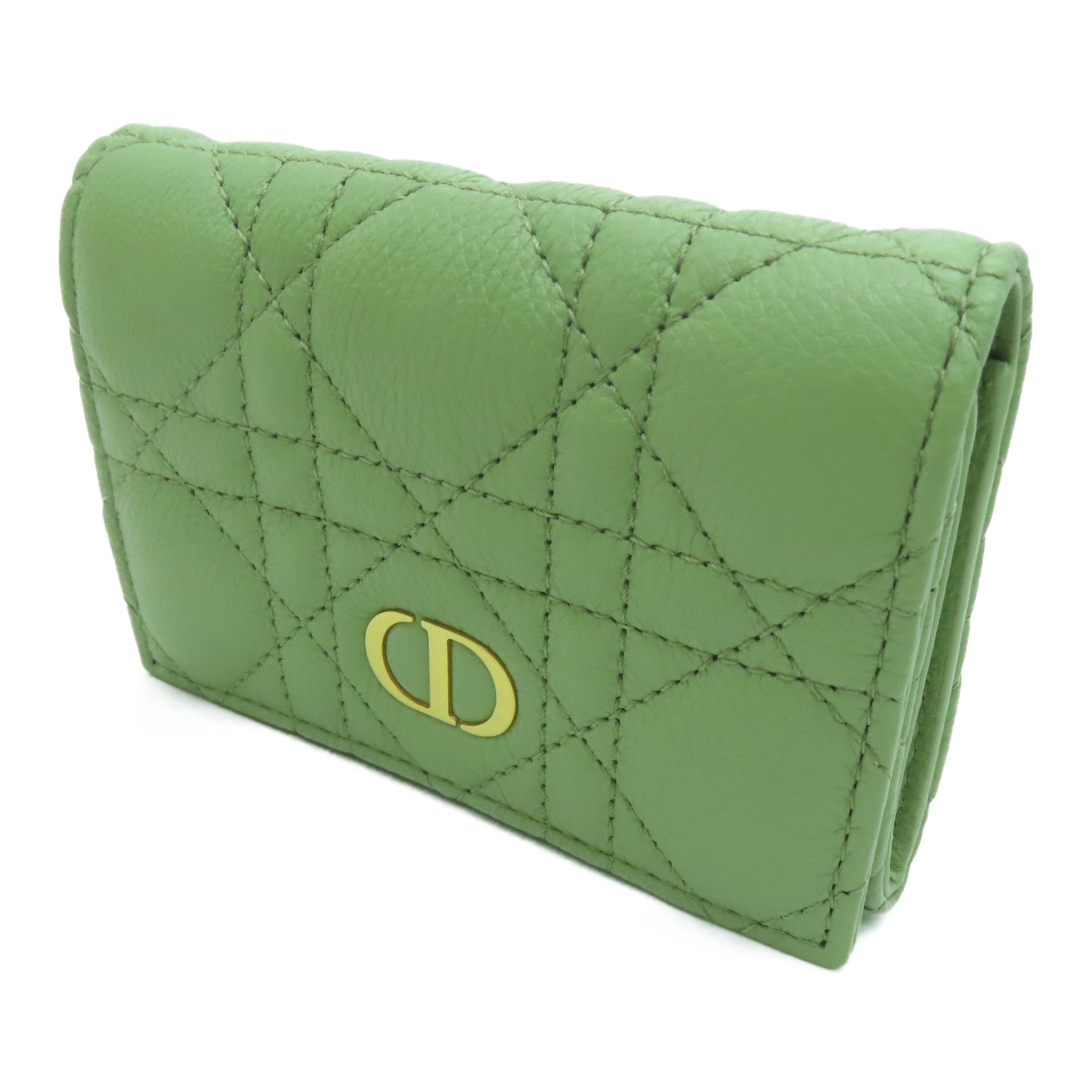 Dior Leather Card Case Gold Buckle Card Holder Green