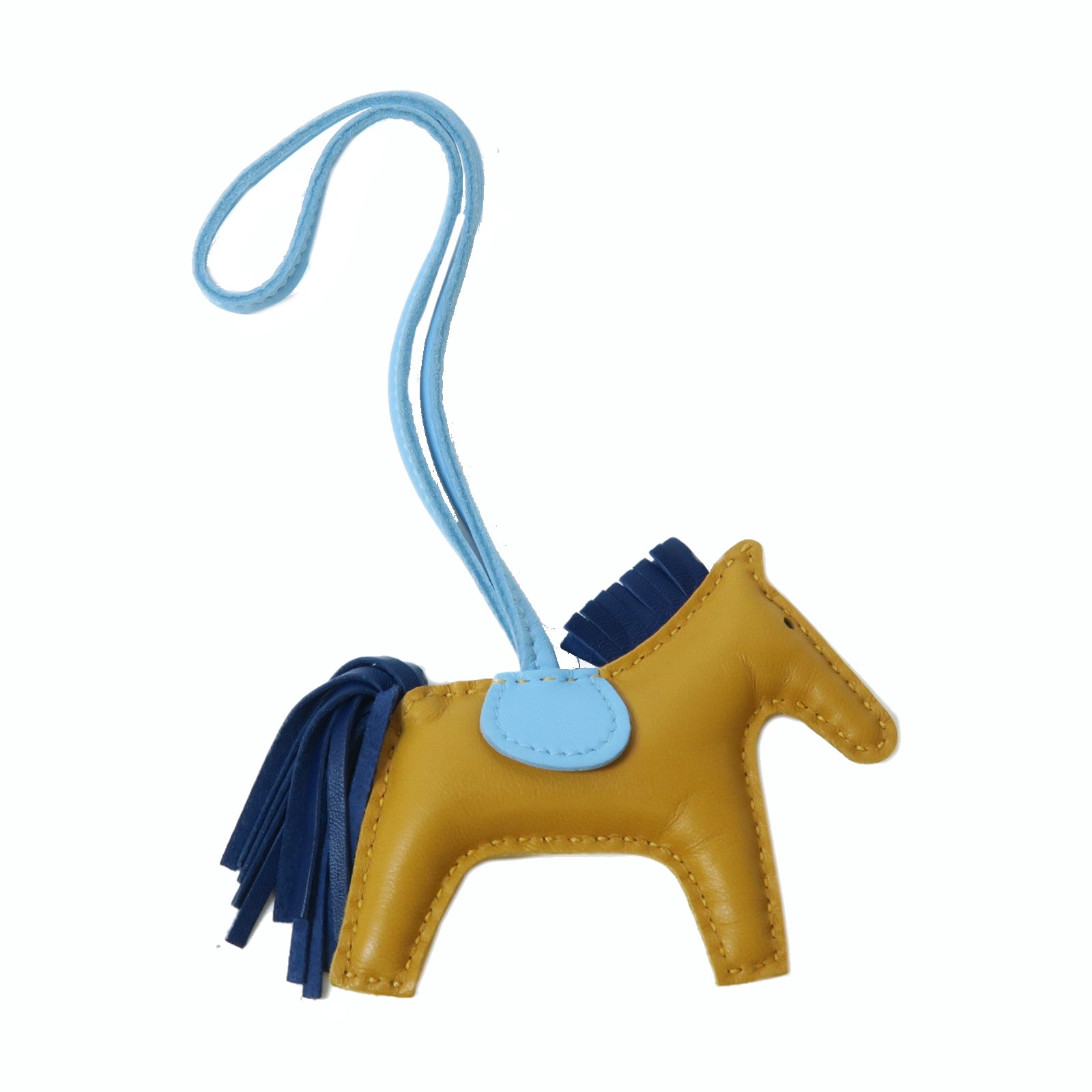 HERMES 皮革Rodeo S掛飾啡色/藍色