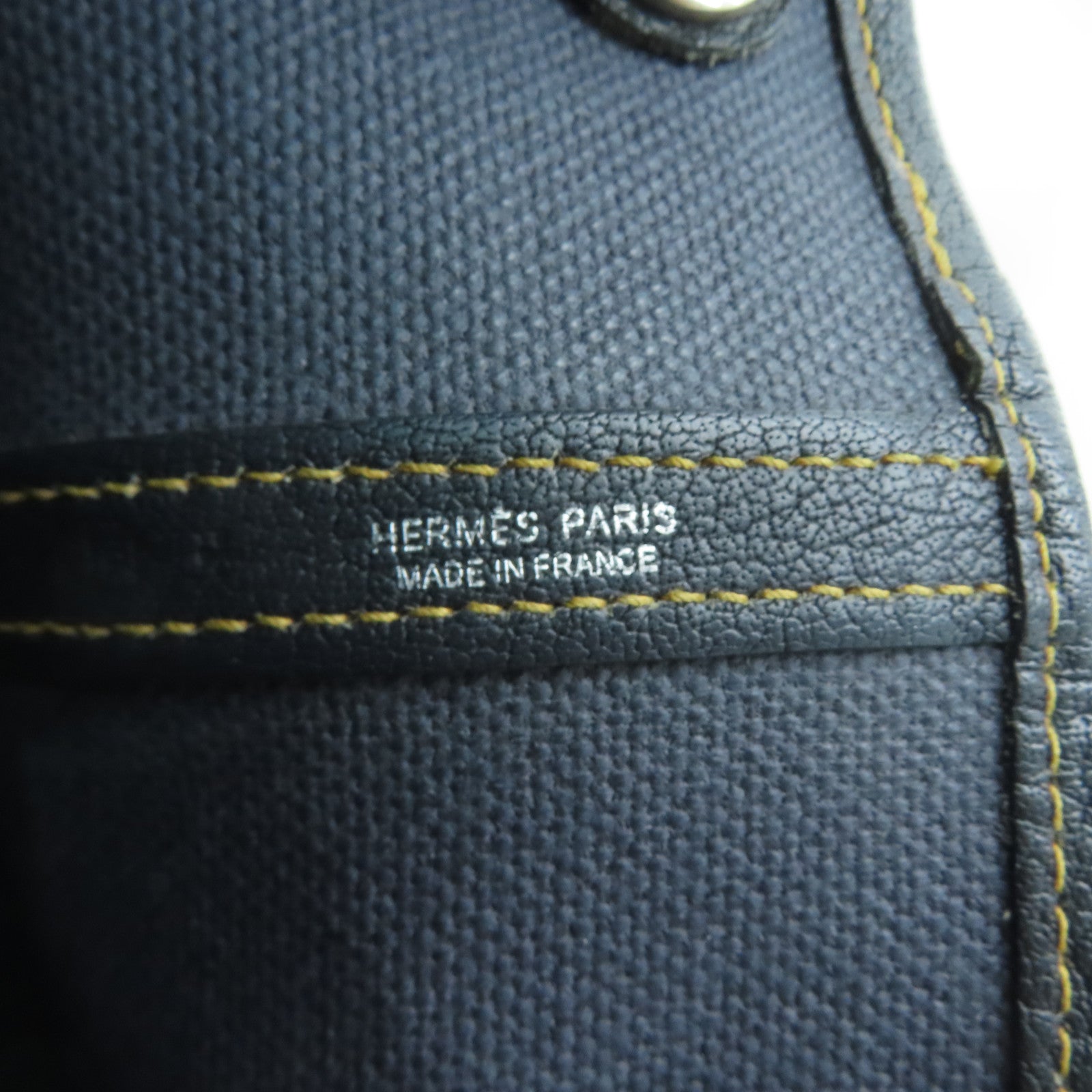 HERMES 帆布GardenParty PM銀扣手挽袋深藍色