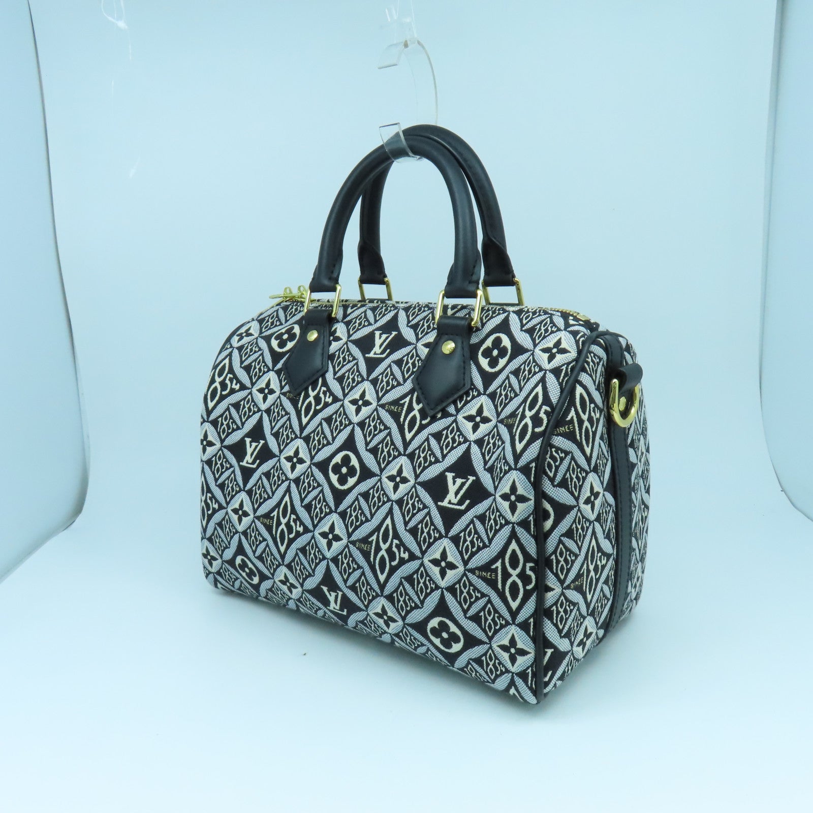 LOUIS VUITTON 【激減優惠】Monogram Jacquard Since 1854 Speedy Bandouliere 25金扣手挽肩背兩用袋黑色/白色