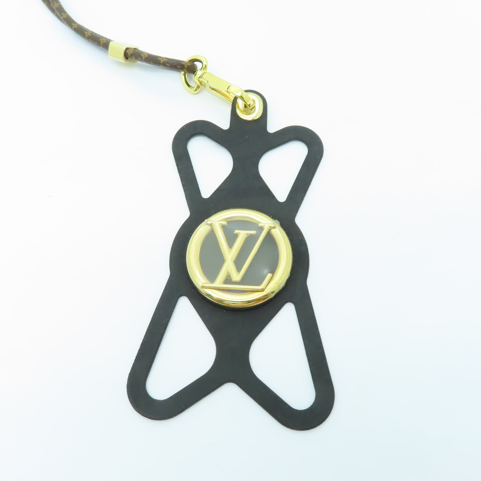 LOUIS VUITTON 塗層帆布/Silicon/金屬Louis Phone Holder金扣手機架棕色/黑色