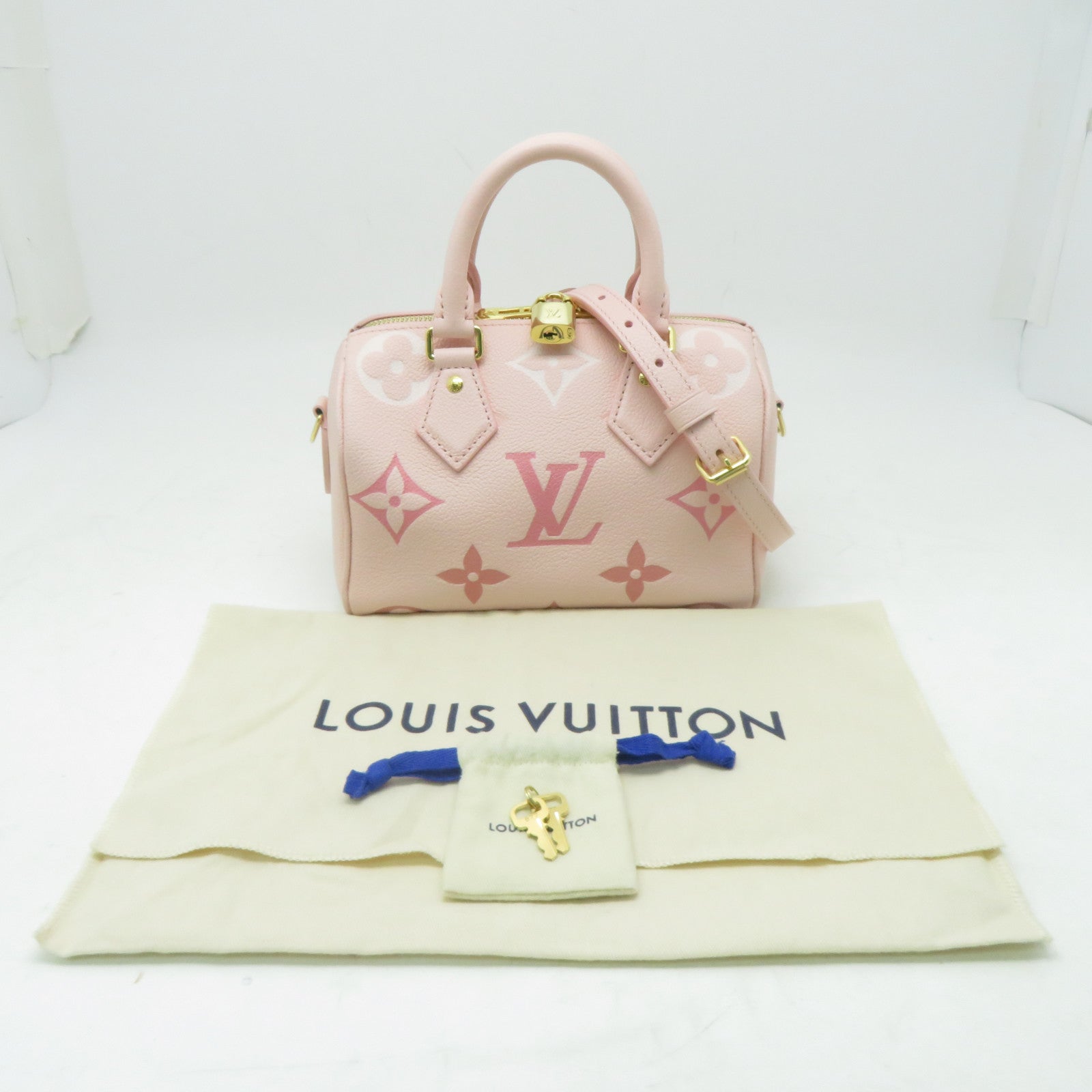 LOUIS VUITTON Monogram Empreinte Speedy Bandouliere 20金扣手挽肩背兩用袋粉紅色