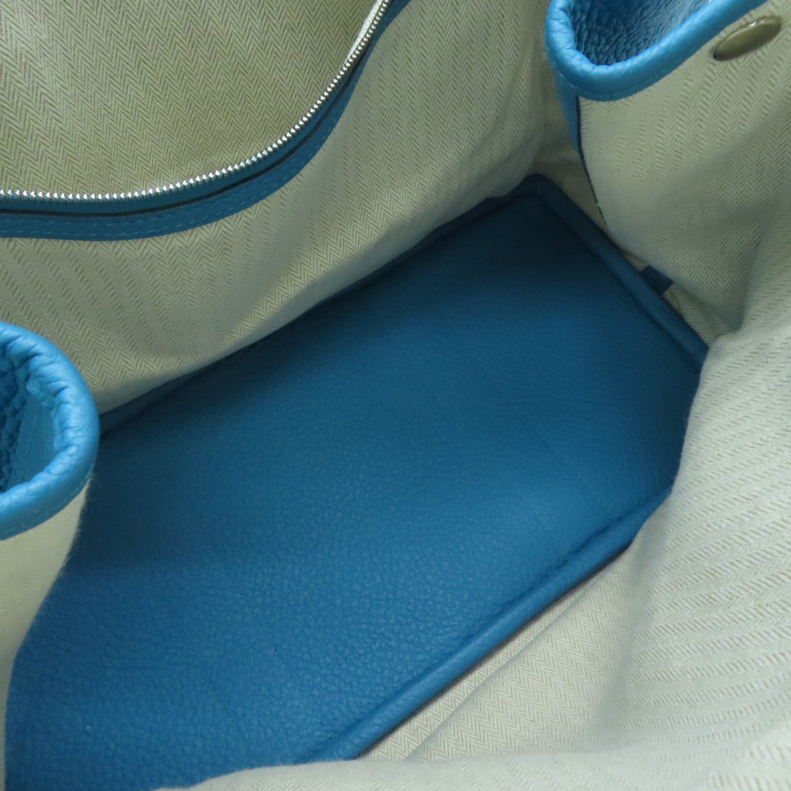 HERMES Togo Leather Garden Party PM Silver Button Handle Bag Blue