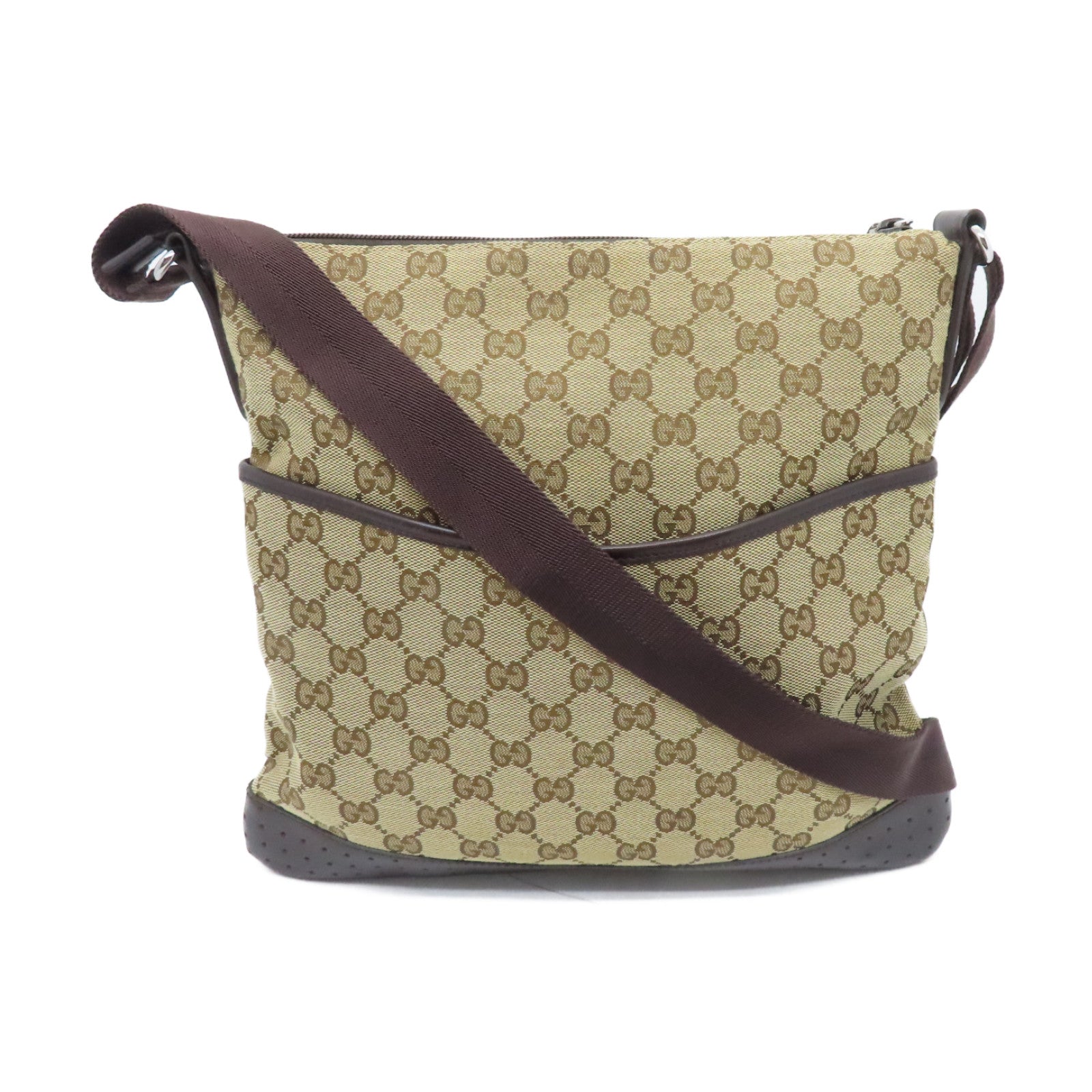 GUCCI 【激減優惠】帆布Cross Carry Bag銀扣肩背袋棕色