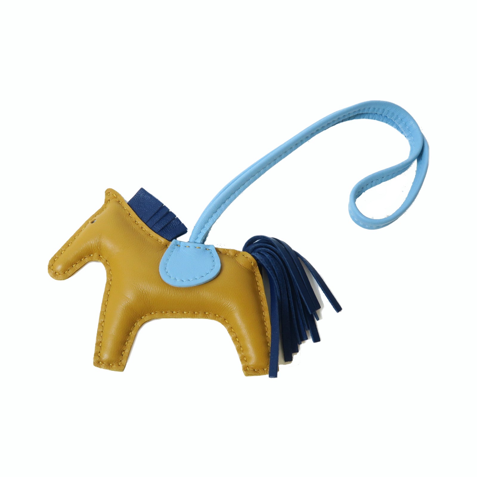 HERMES 皮革Rodeo S掛飾啡色/藍色