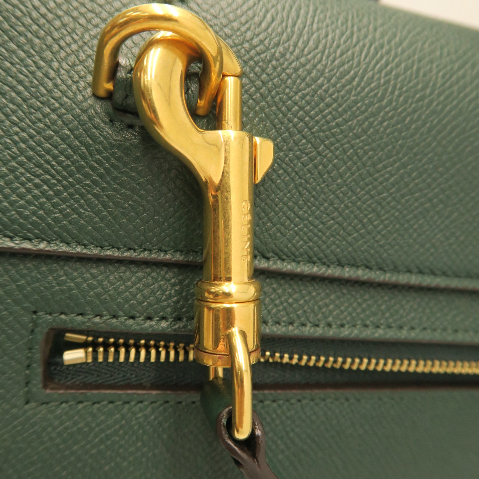 CELINE cowhide leather Belt Bag gold buckle handle shoulder bag green
