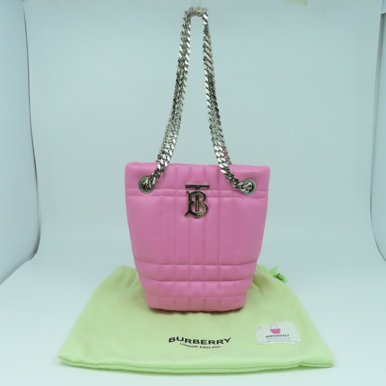 BURBERRY 牛皮皮革Chain Shoulder Bag銀扣肩背袋粉紅色