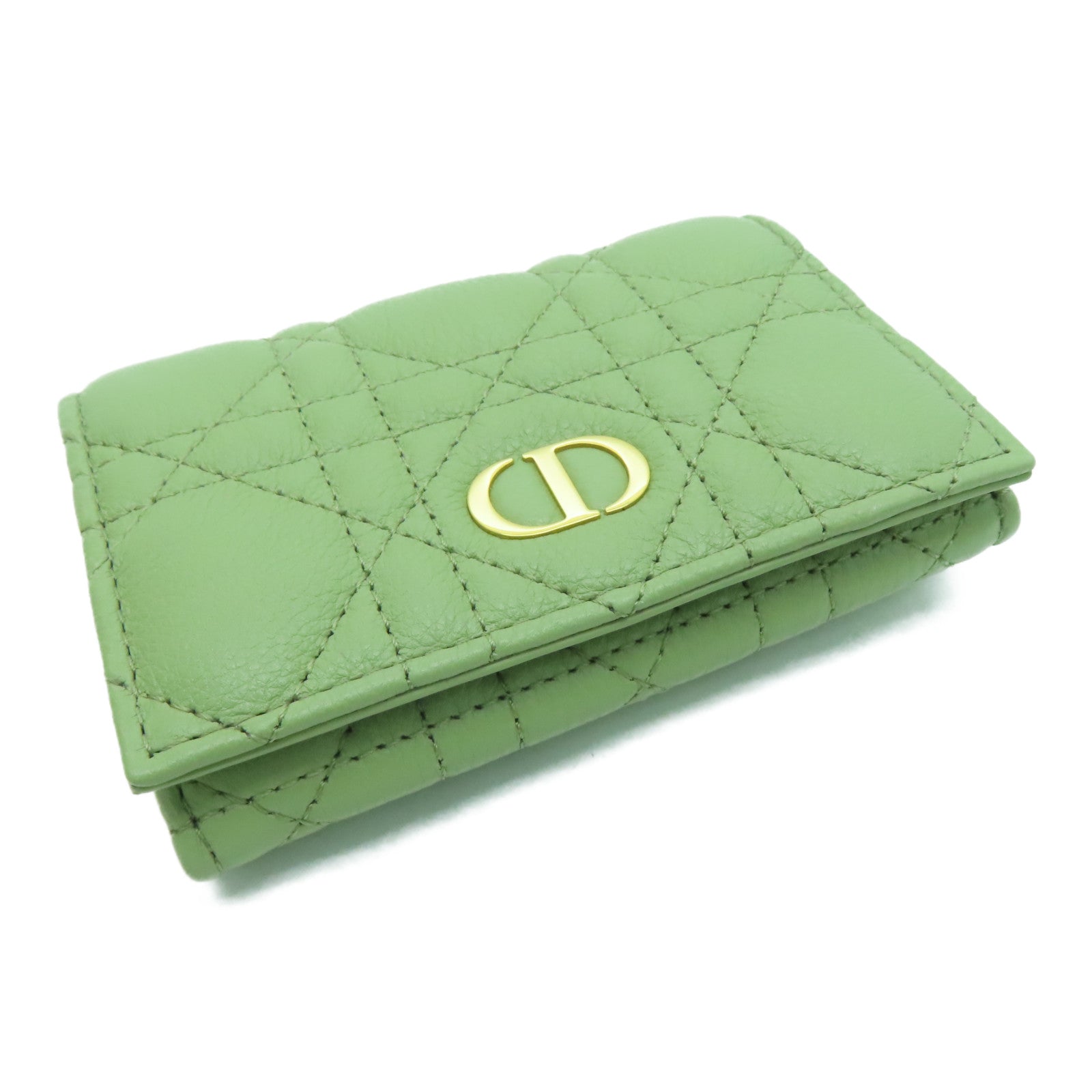 Dior Leather Card Case Gold Buckle Card Holder Green
