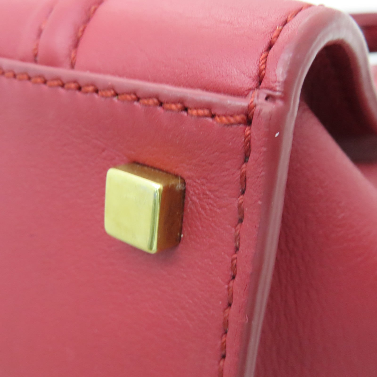 CELINE 【激減優惠】牛皮皮革Handbag金扣手挽袋紅色