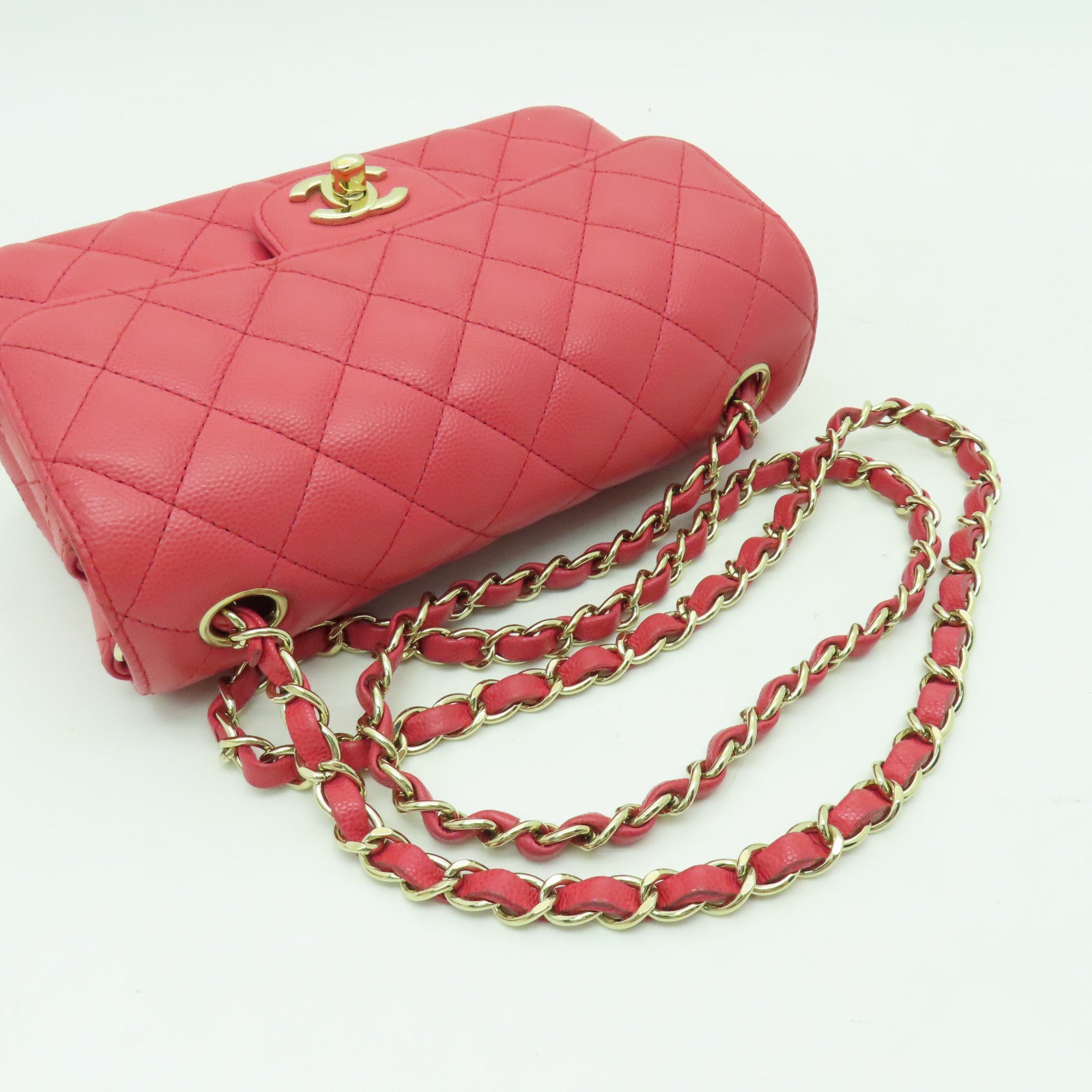 CHANEL 菱格牛皮皮革Classic Flap 20cm金扣鏈帶肩背袋粉紅色