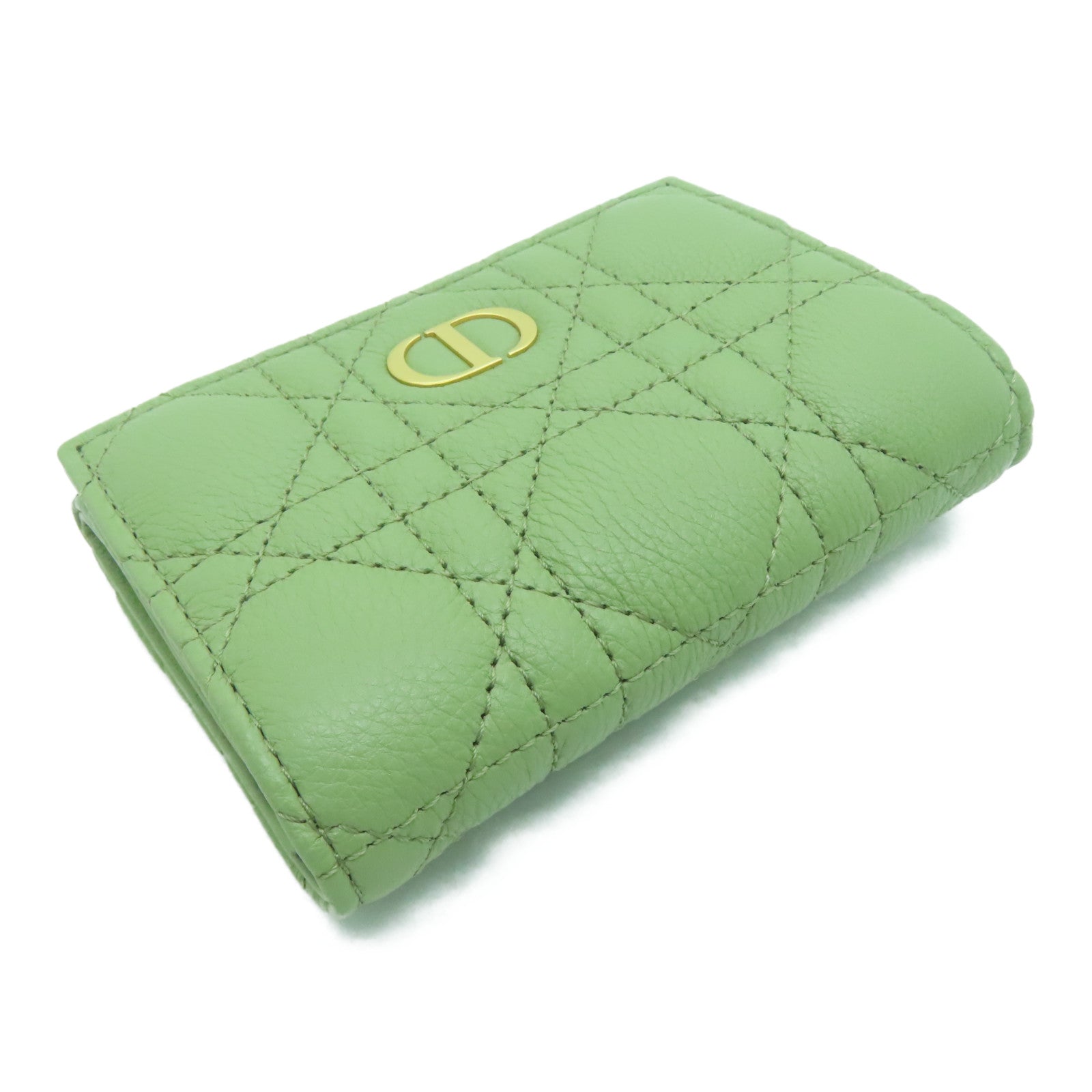 Dior Leather Card Case Gold Buckle Card Holder Green