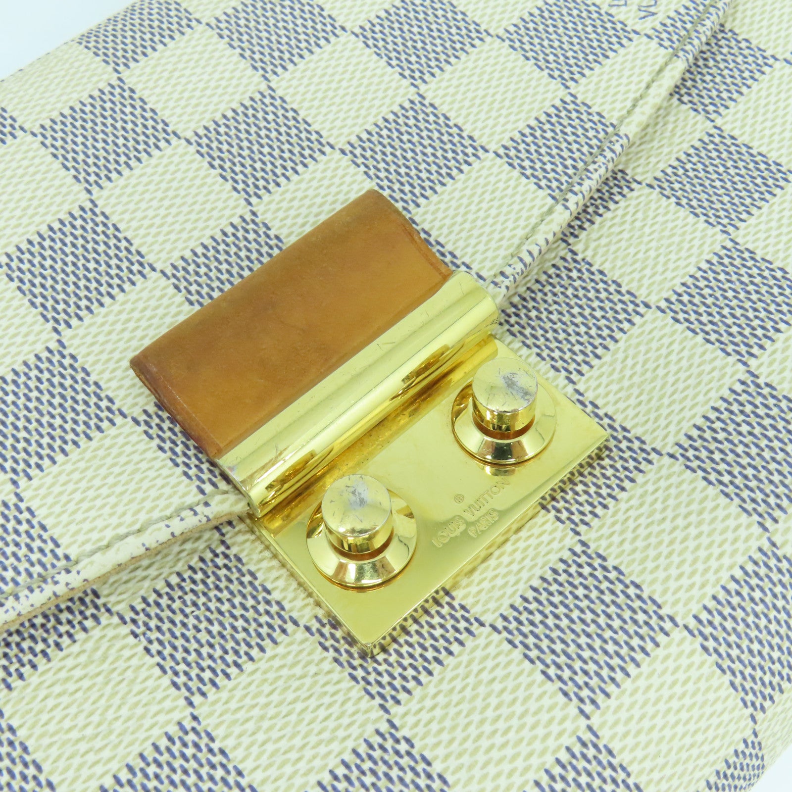 LOUIS VUITTON Damier Azur Croisette金扣手挽肩背兩用袋藍色/白色