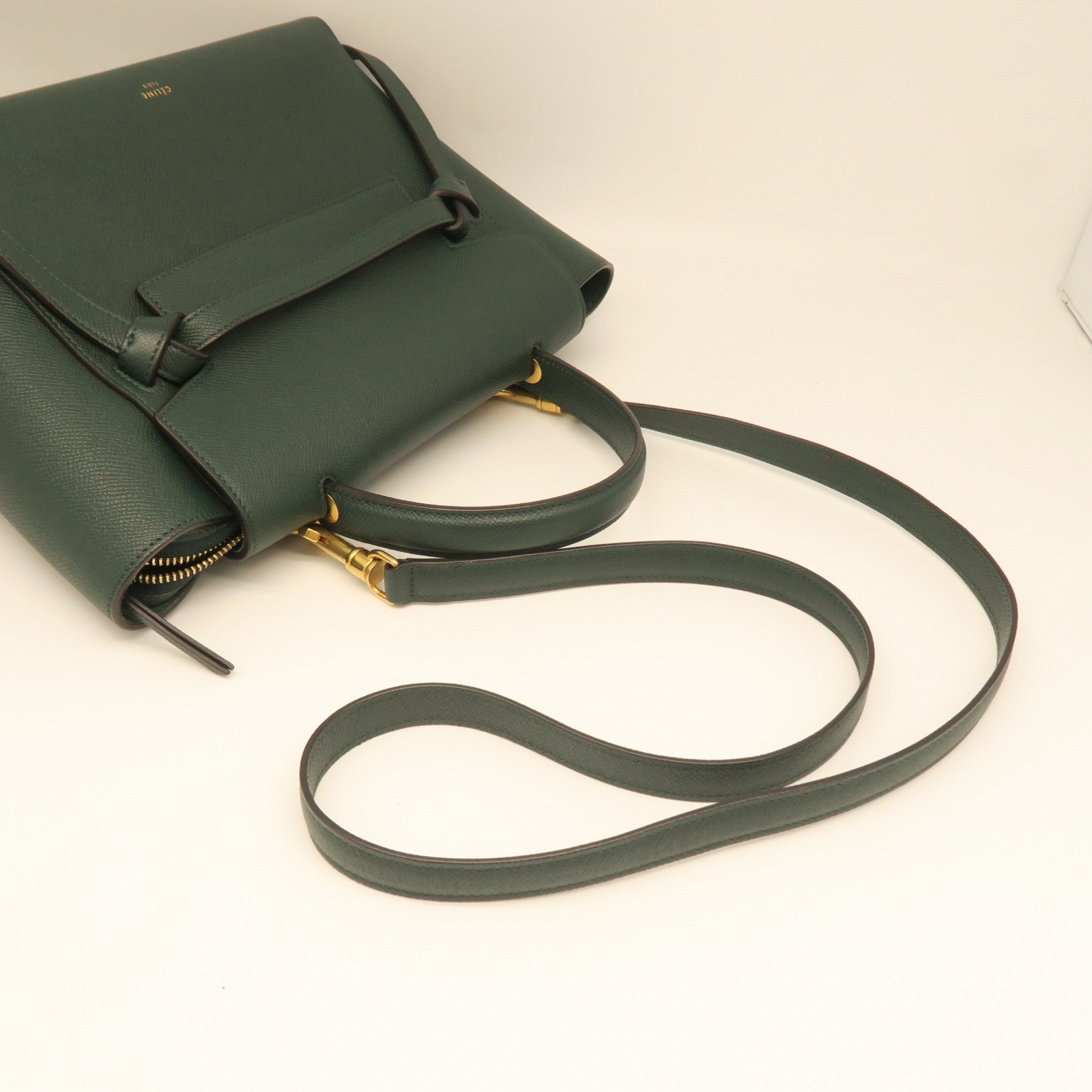 CELINE cowhide leather Belt Bag gold buckle handle shoulder bag green