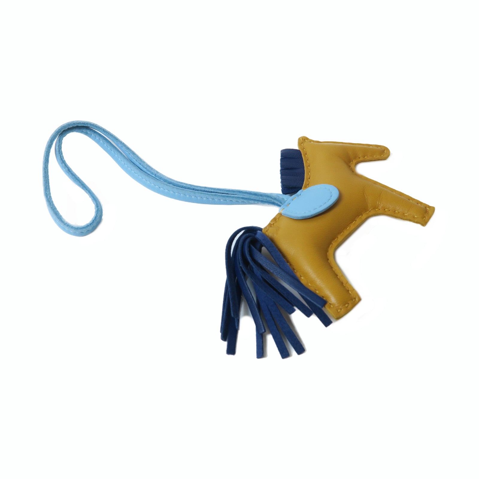 HERMES 皮革Rodeo S掛飾啡色/藍色