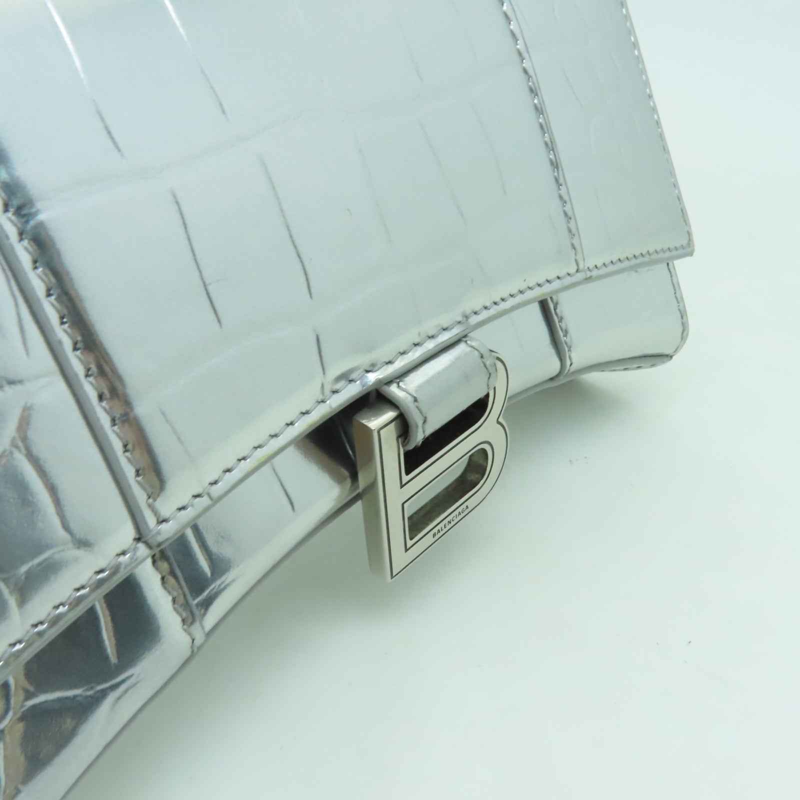 BALENCIAGA 牛皮皮革Shoulder Bag銀扣鏈帶肩背袋銀色