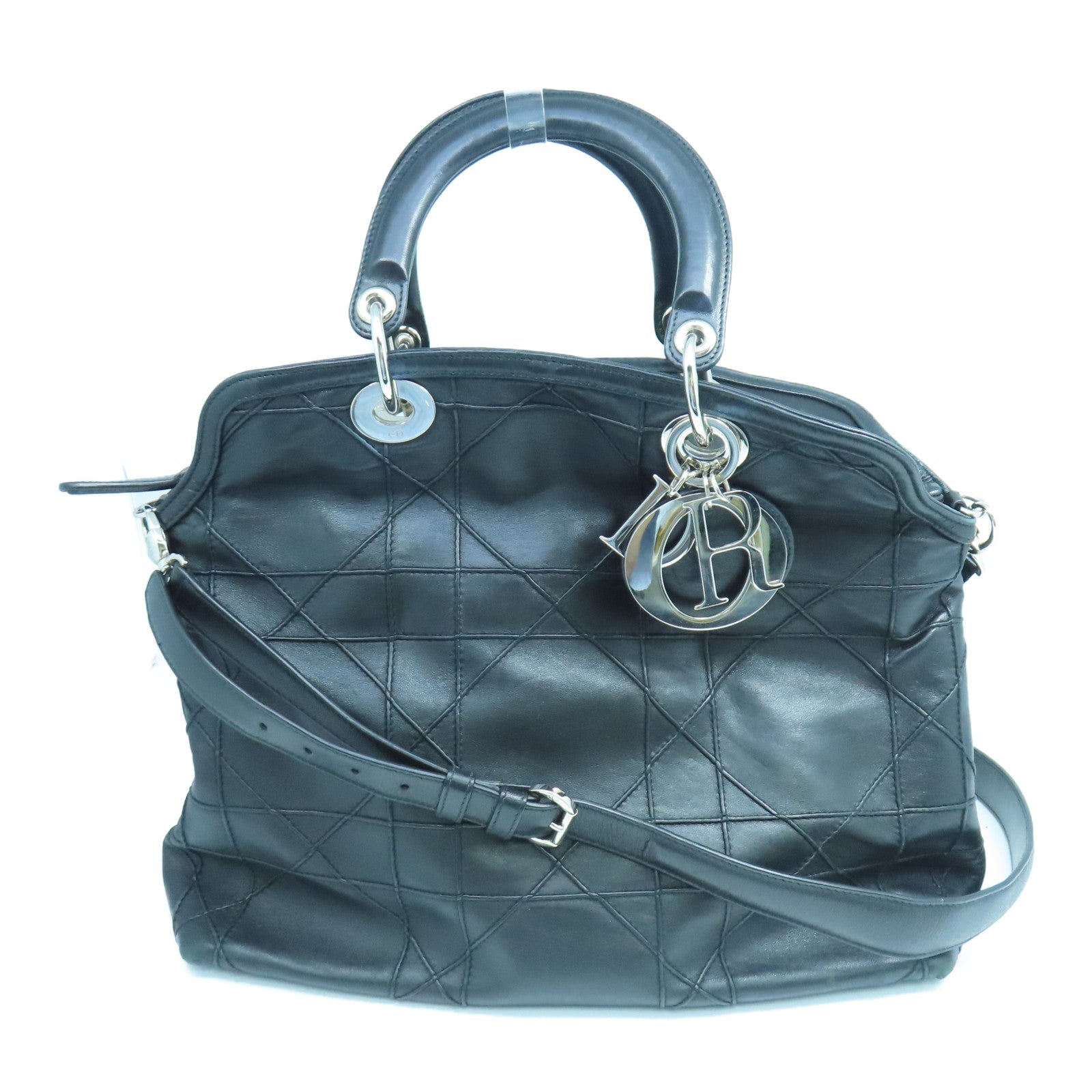 Dior 羊皮皮革2 Way Shoulder銀扣手挽肩背兩用袋黑色