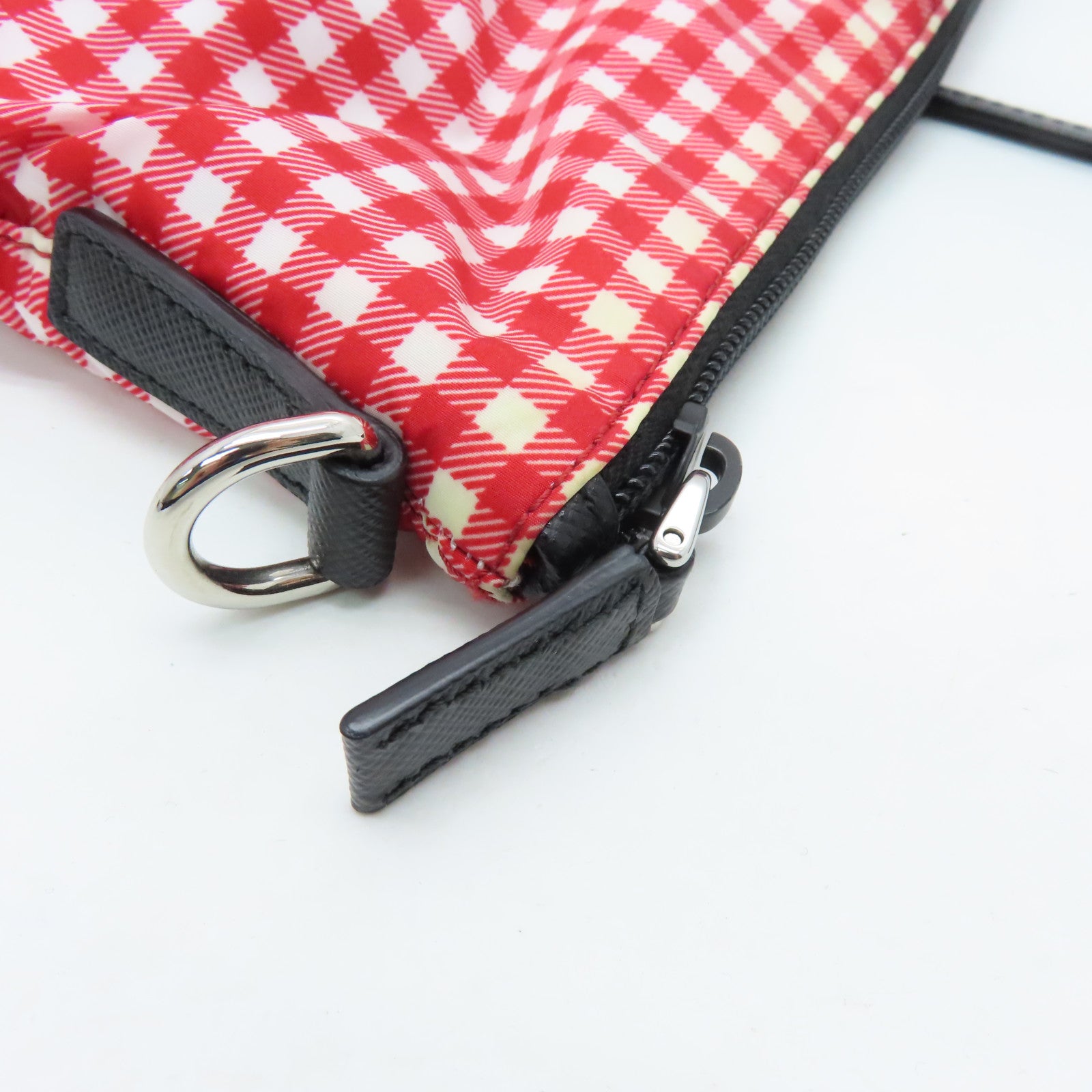PRADA Nylon 2Way Tote Bag Silver Buckle Hand Shoulder Dual-use Bag Red Checkered