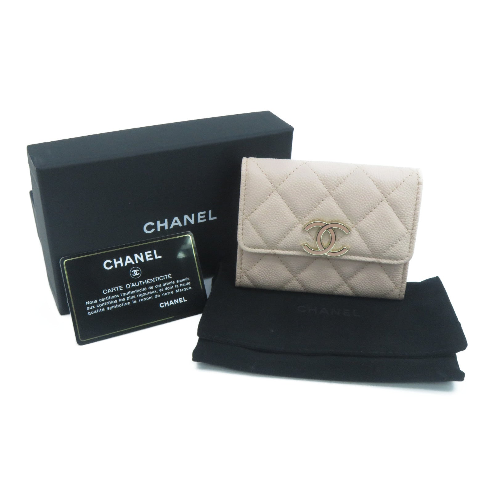 CHANEL 菱格Caviar皮革Card Holder金扣卡片套粉紅色