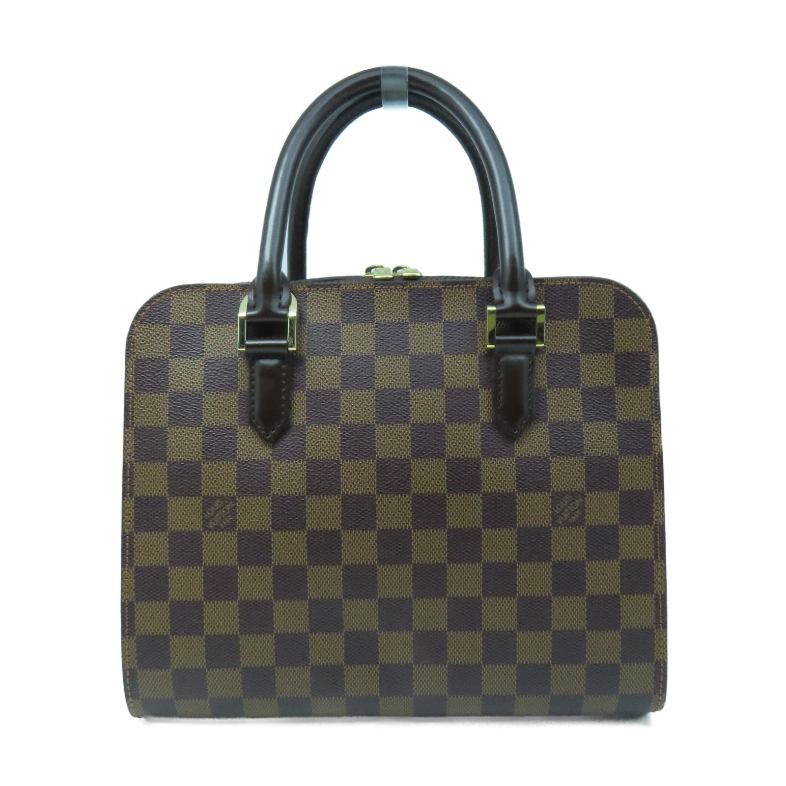 LOUIS VUITTON Damier Triana gold buckle handle bag brown