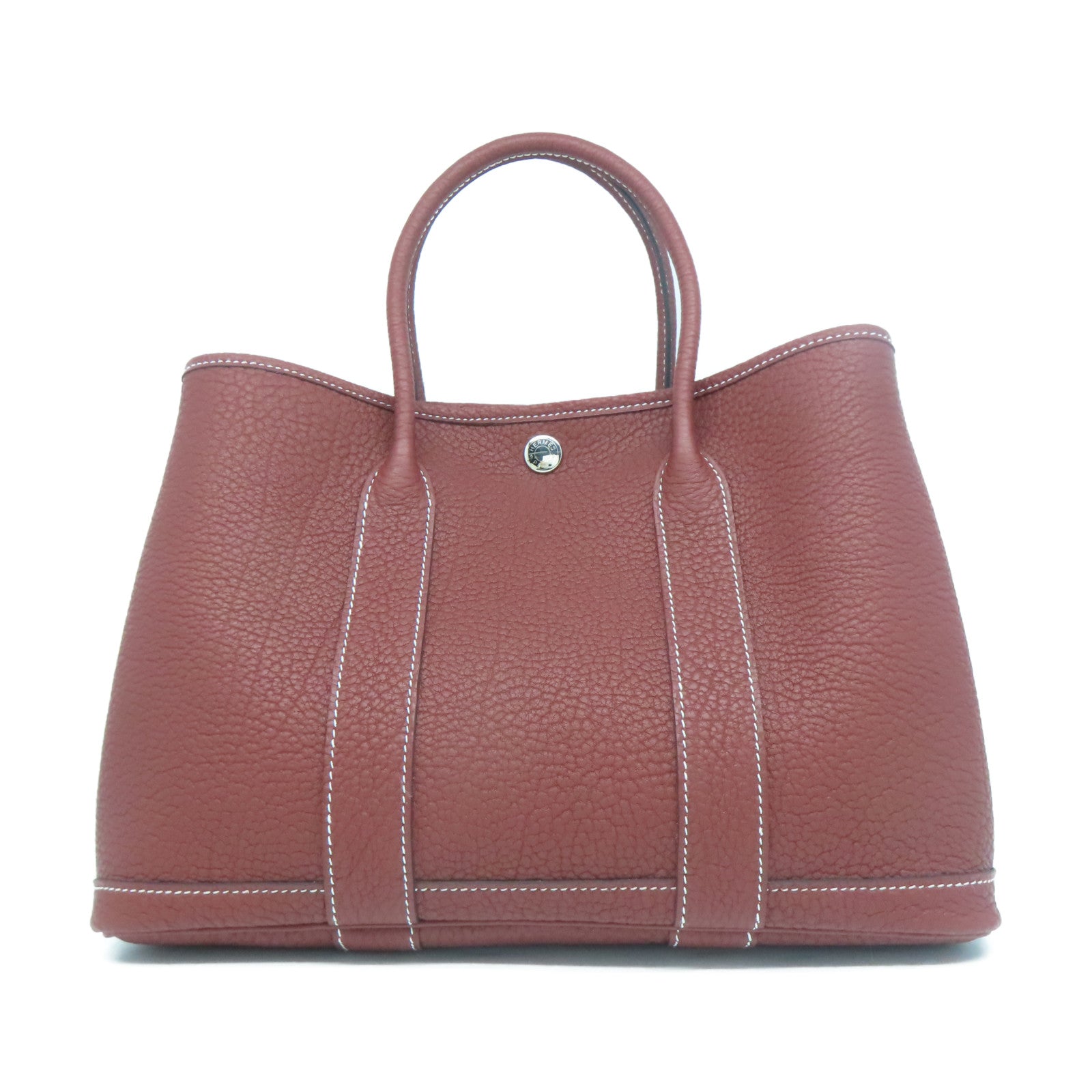 HERMES Negonda皮革GardenParty TPM銀扣手挽袋正紅色