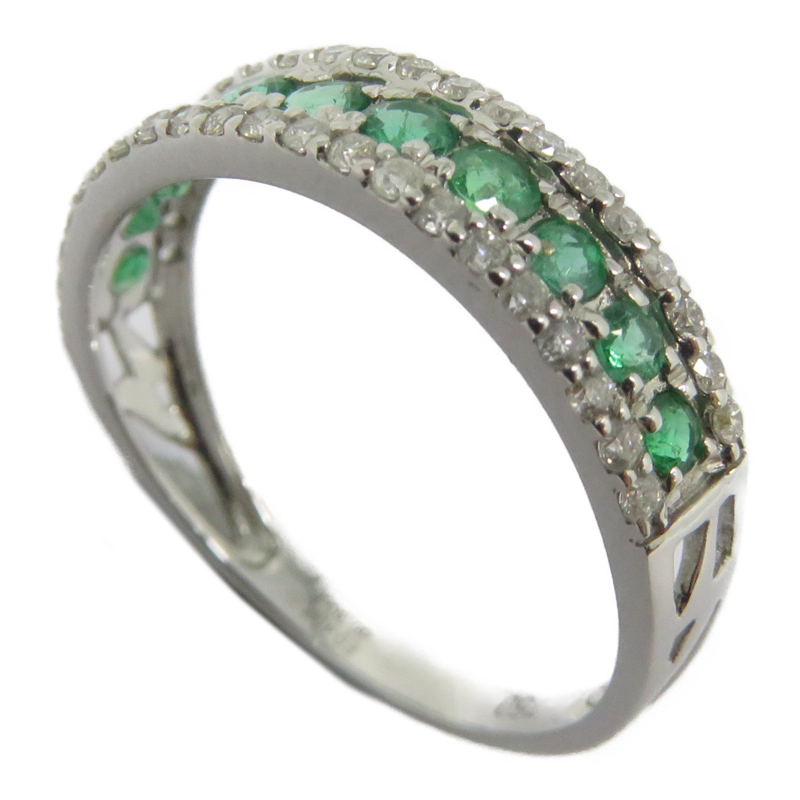 JEWELRY 18K白金Emerald Ring 0.4ct綠寶石/0.3ct鑽石戒指US#6.25綠色/銀色