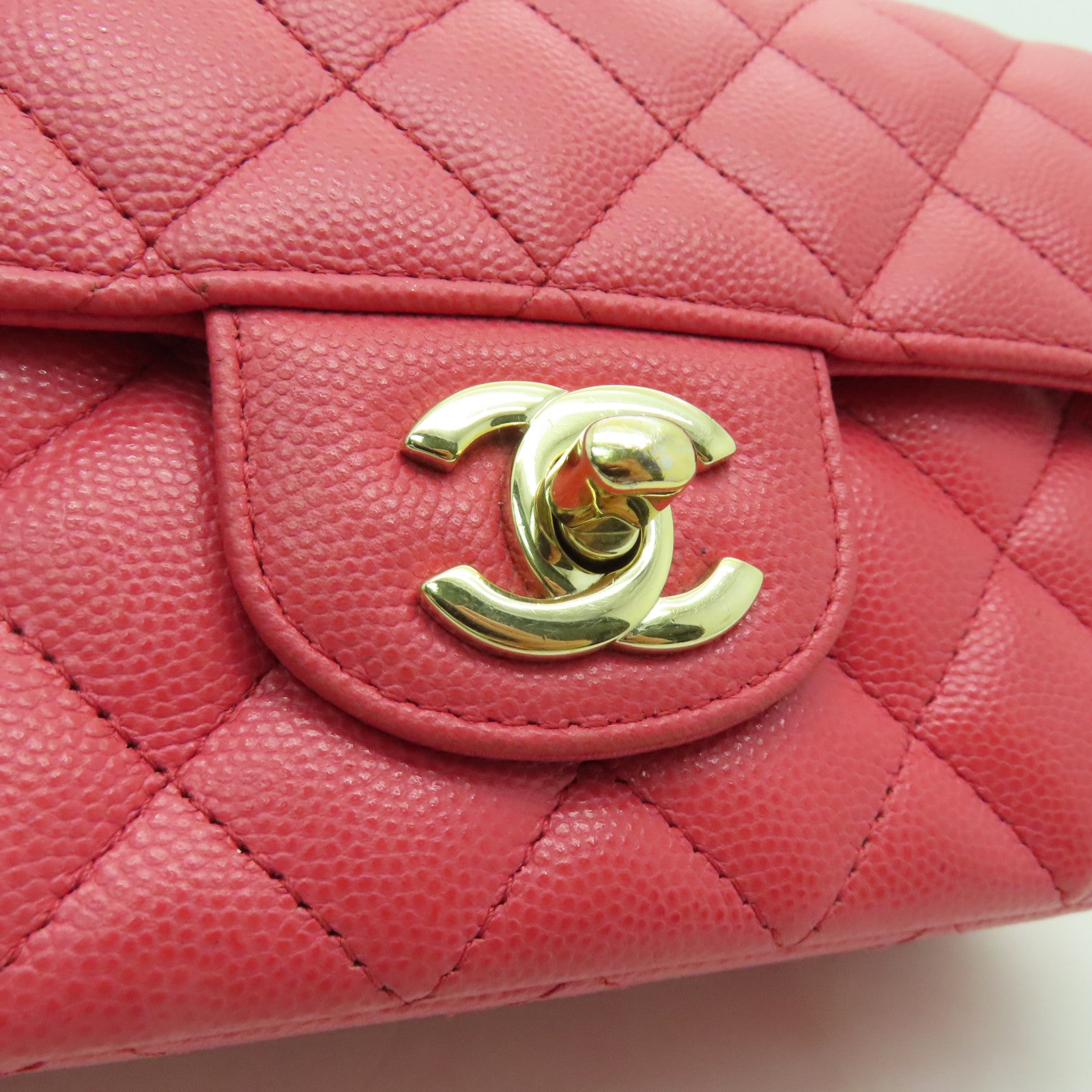CHANEL 菱格牛皮皮革Classic Flap 20cm金扣鏈帶肩背袋粉紅色