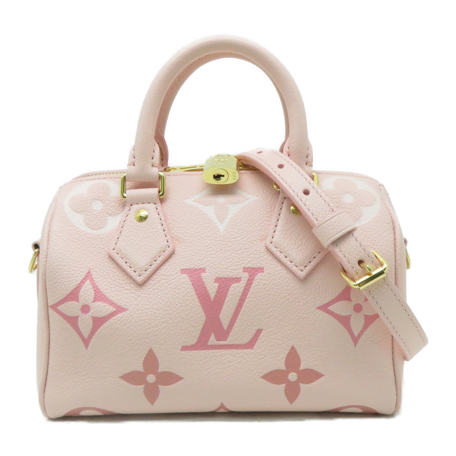 LOUIS VUITTON Monogram Empreinte Speedy Bandouliere 20金扣手挽肩背兩用袋粉紅色