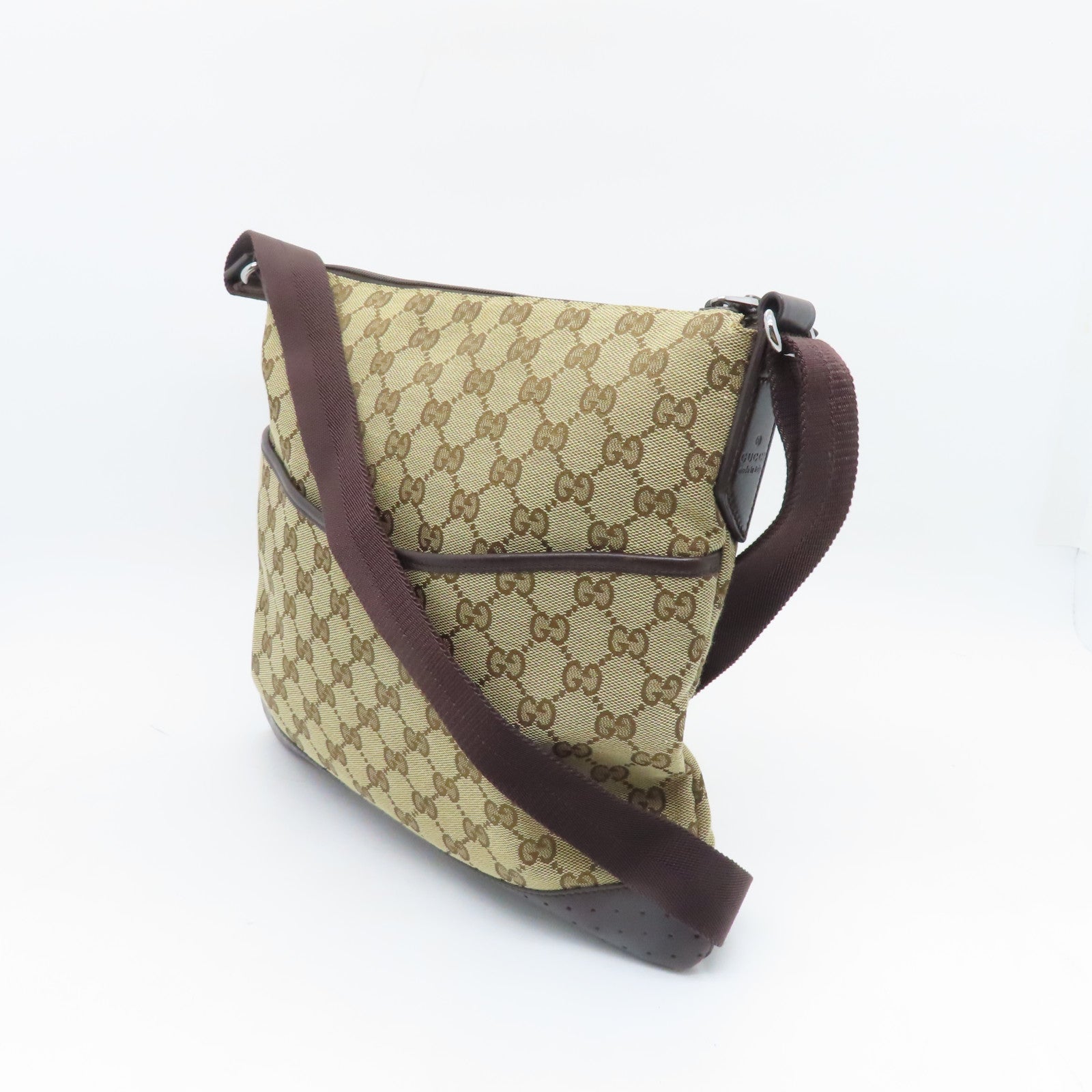 GUCCI 【激減優惠】帆布Cross Carry Bag銀扣肩背袋棕色