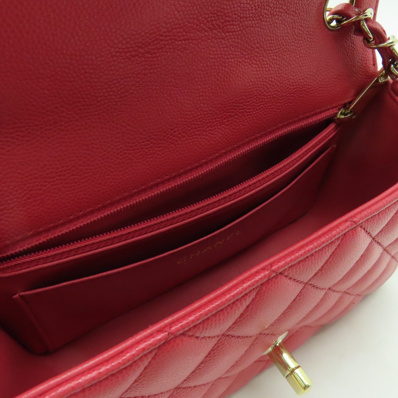 CHANEL 菱格牛皮皮革Classic Flap 20cm金扣鏈帶肩背袋粉紅色