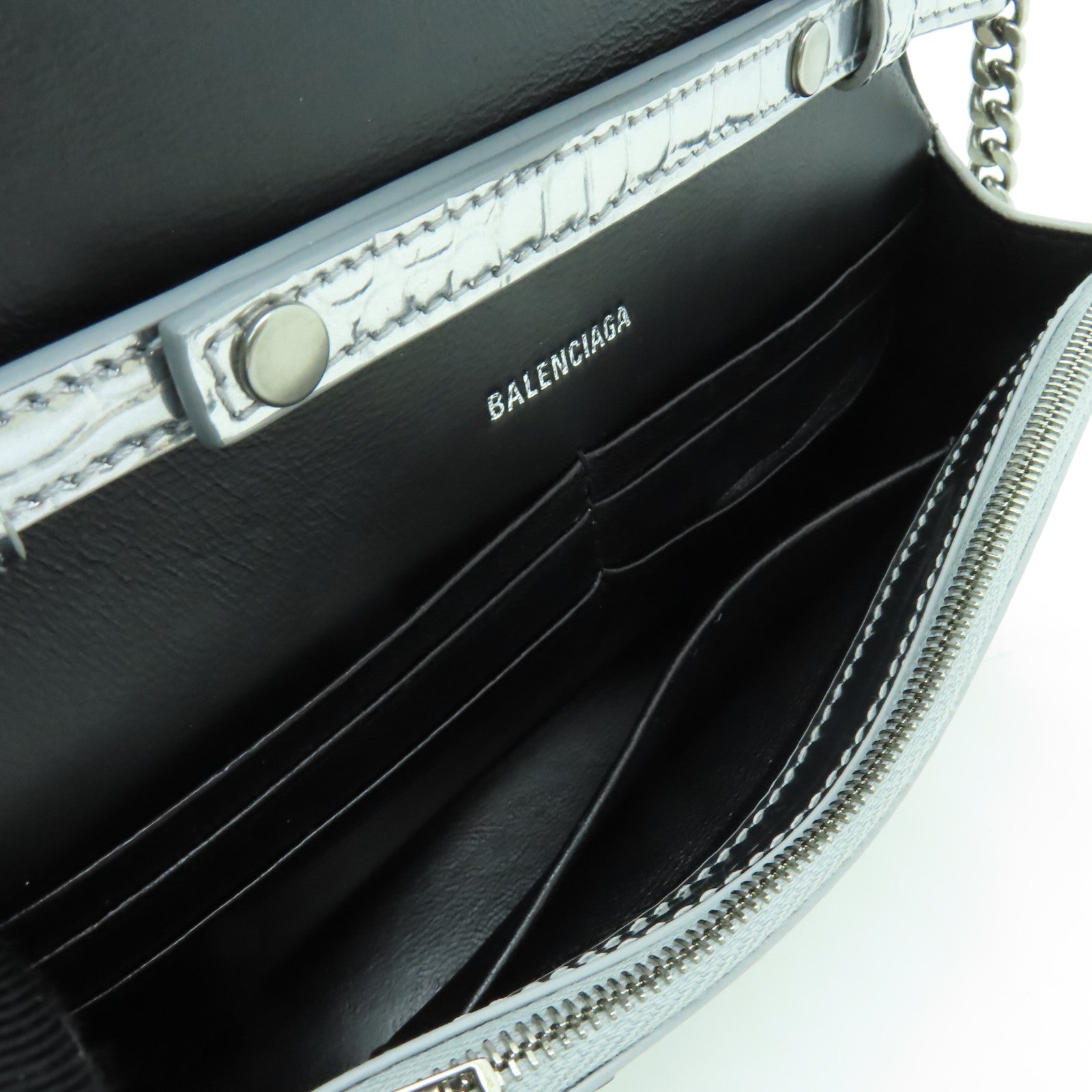 BALENCIAGA 牛皮皮革Shoulder Bag銀扣鏈帶肩背袋銀色