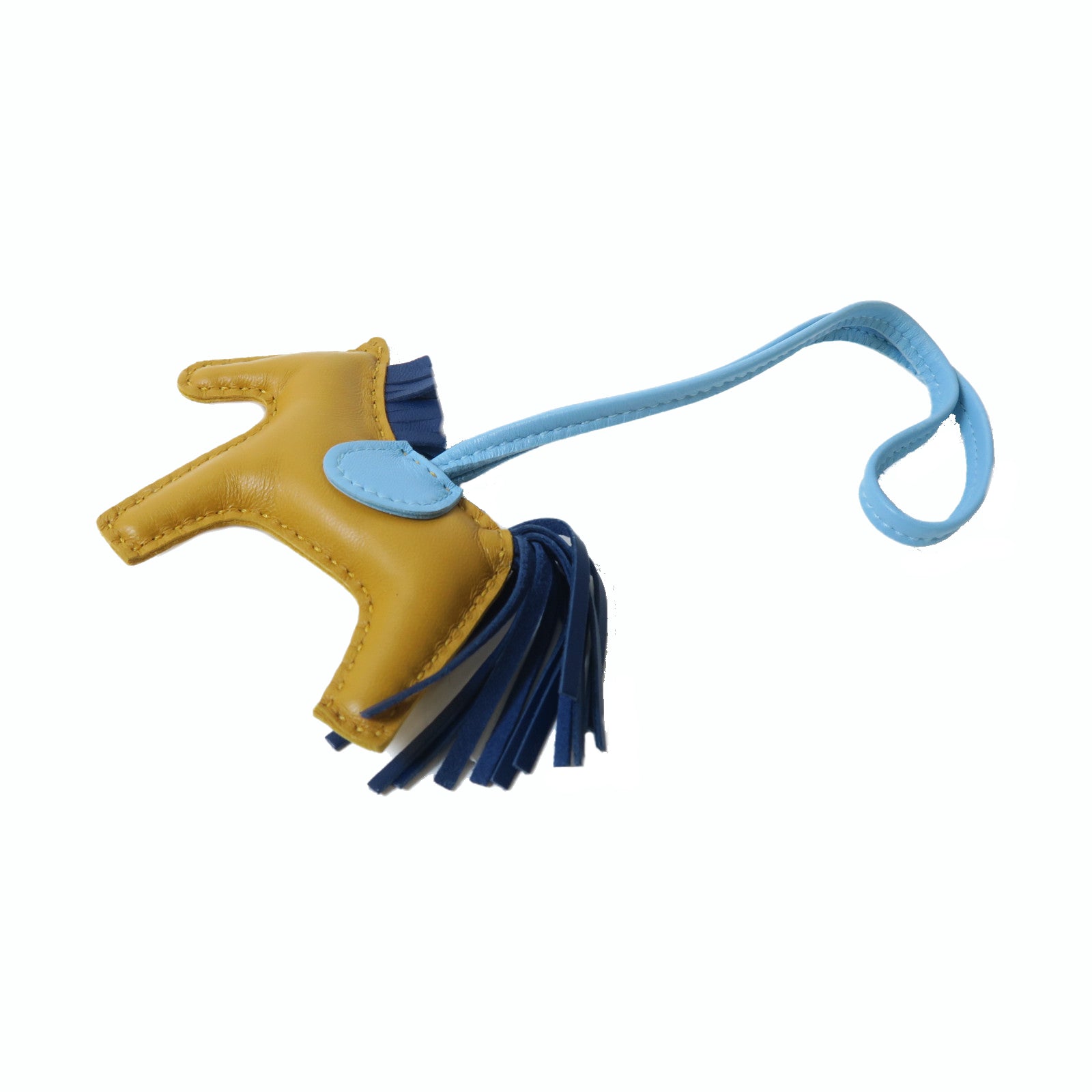 HERMES 皮革Rodeo S掛飾啡色/藍色
