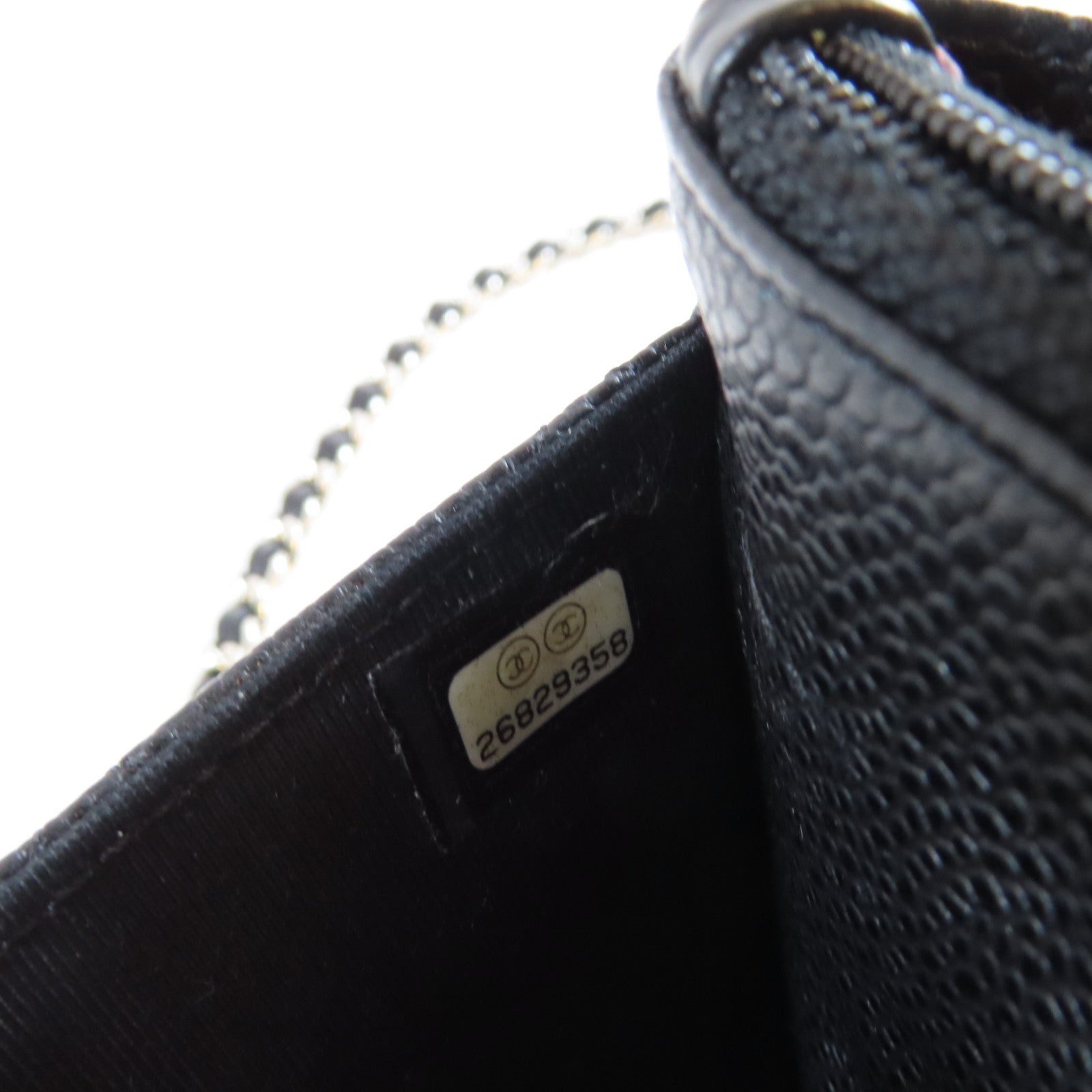 CHANEL 菱格Caviar皮革Wallet On Chain銀扣鏈帶肩背袋黑色