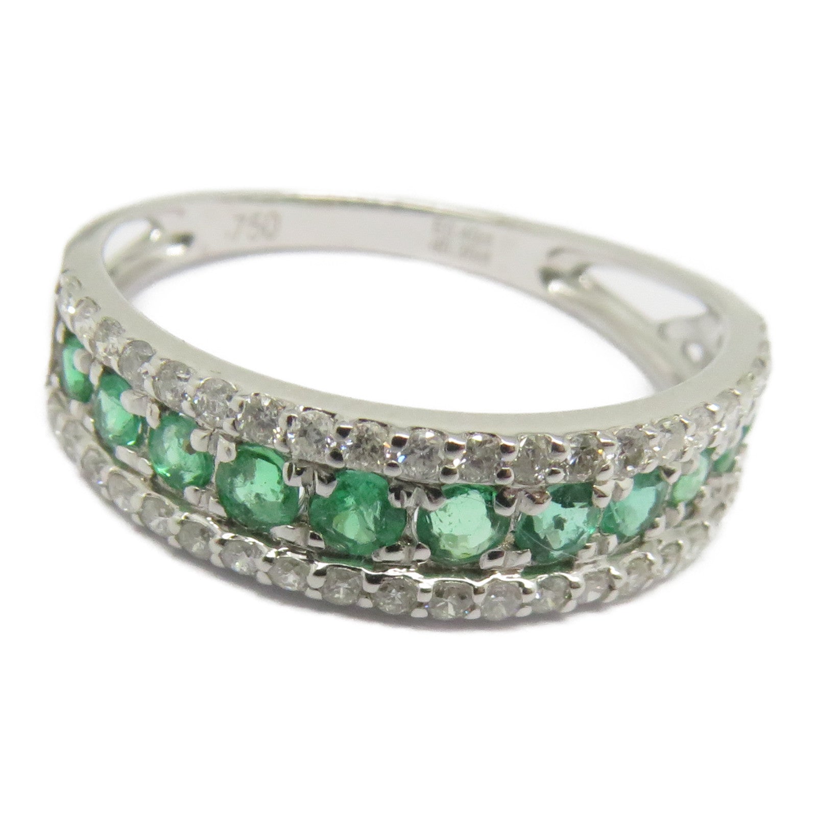 JEWELRY 18K白金Emerald Ring 0.4ct綠寶石/0.3ct鑽石戒指US#6.25綠色/銀色