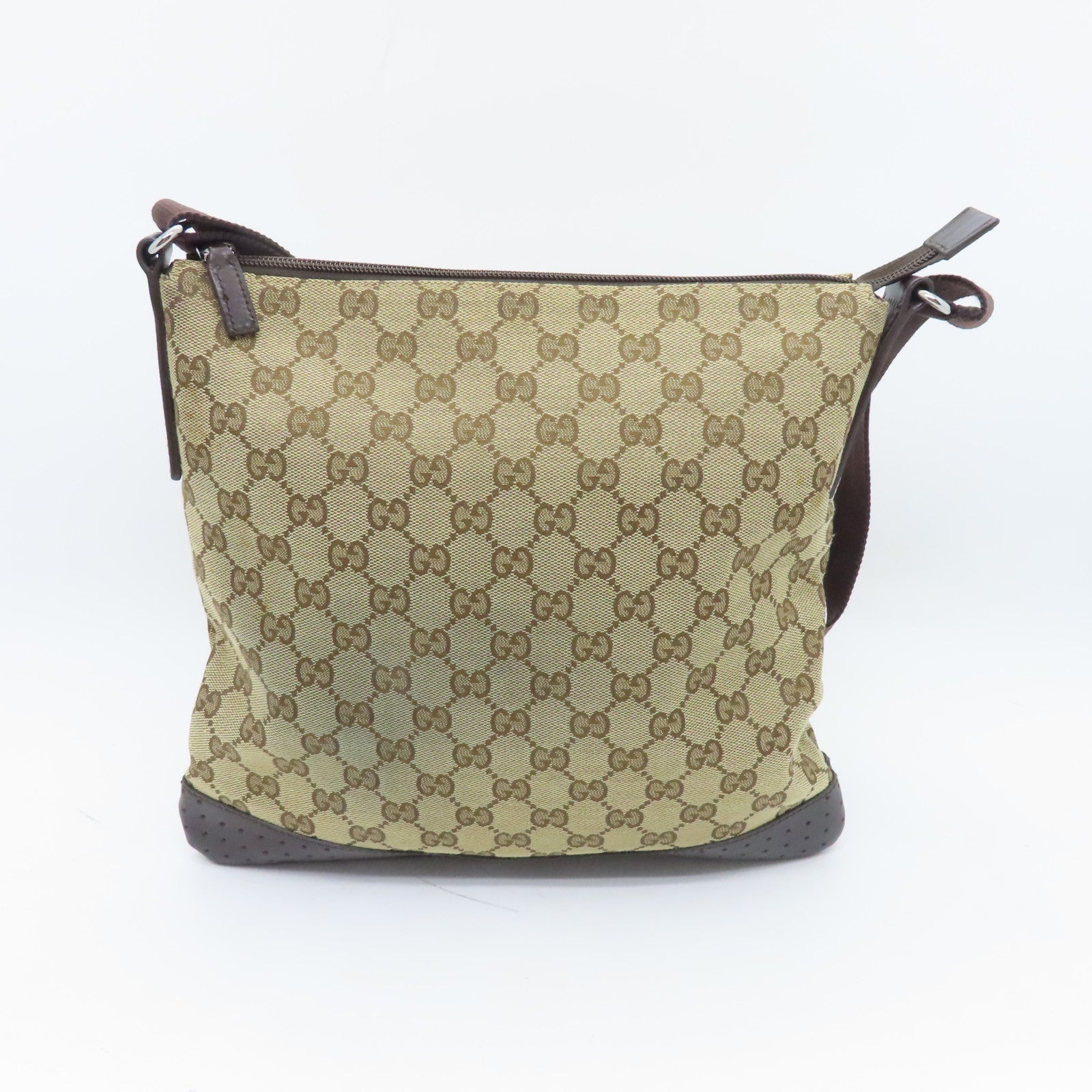GUCCI 【激減優惠】帆布Cross Carry Bag銀扣肩背袋棕色
