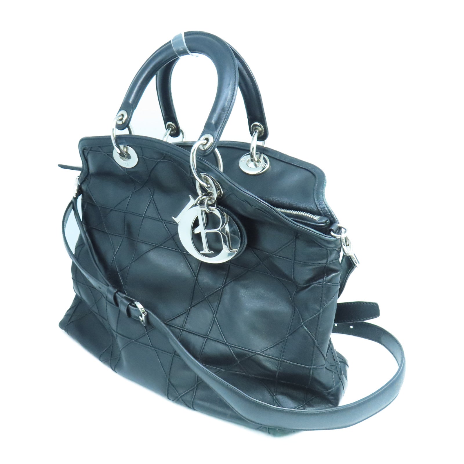 Dior 羊皮皮革2 Way Shoulder銀扣手挽肩背兩用袋黑色