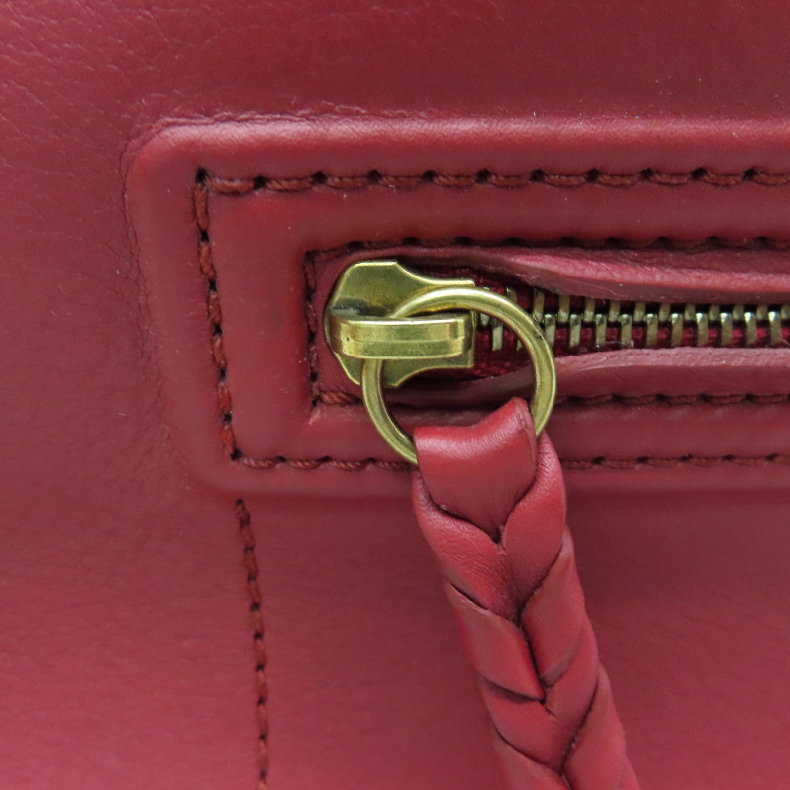 CELINE 【激減優惠】牛皮皮革Handbag金扣手挽袋紅色