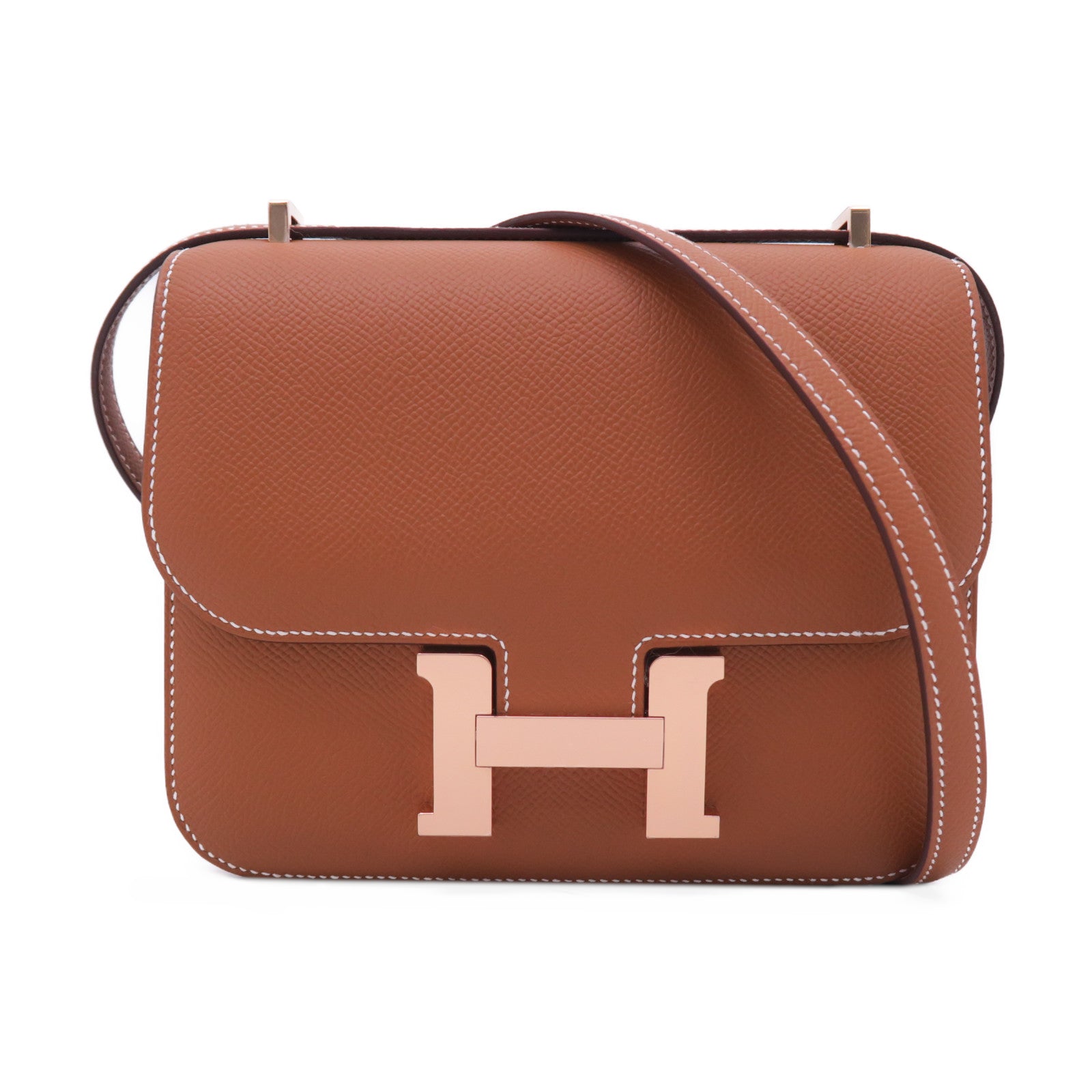 HERMES Epsom皮革Constance Mini金扣肩背袋經典駝色
