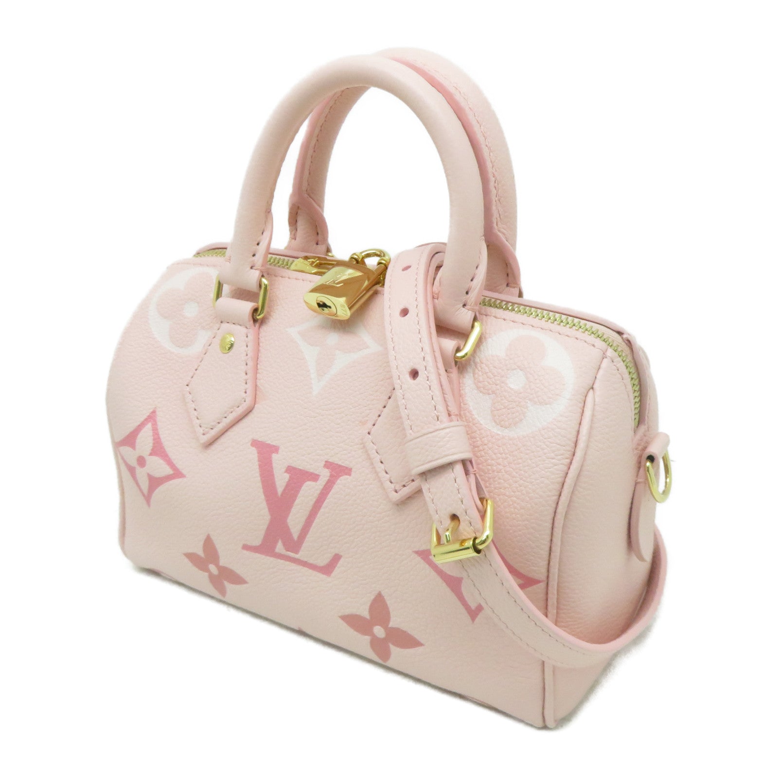 LOUIS VUITTON Monogram Empreinte Speedy Bandouliere 20金扣手挽肩背兩用袋粉紅色