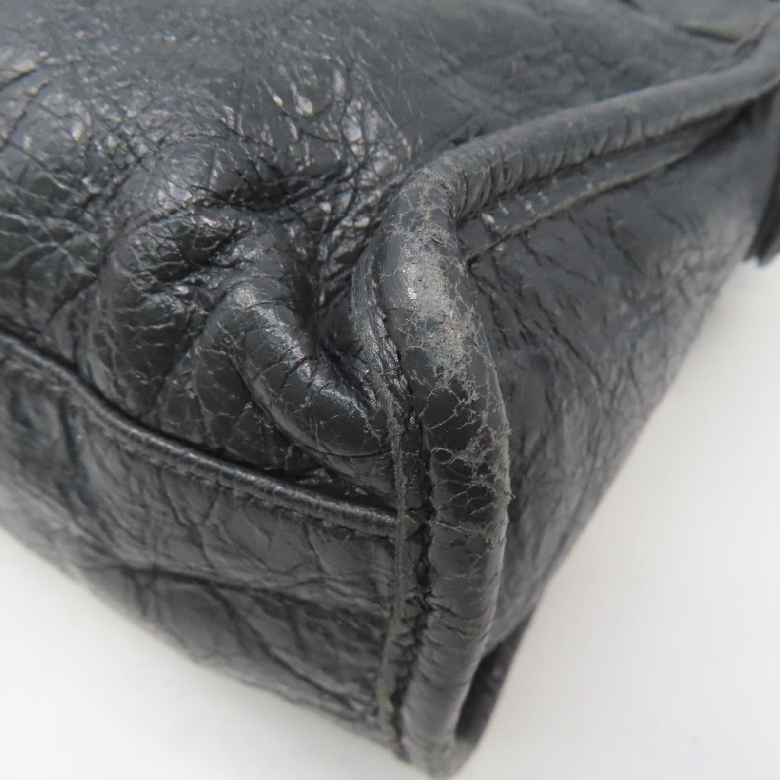 BALENCIAGA 羊皮皮革Mini City銀扣手挽肩背兩用袋灰色