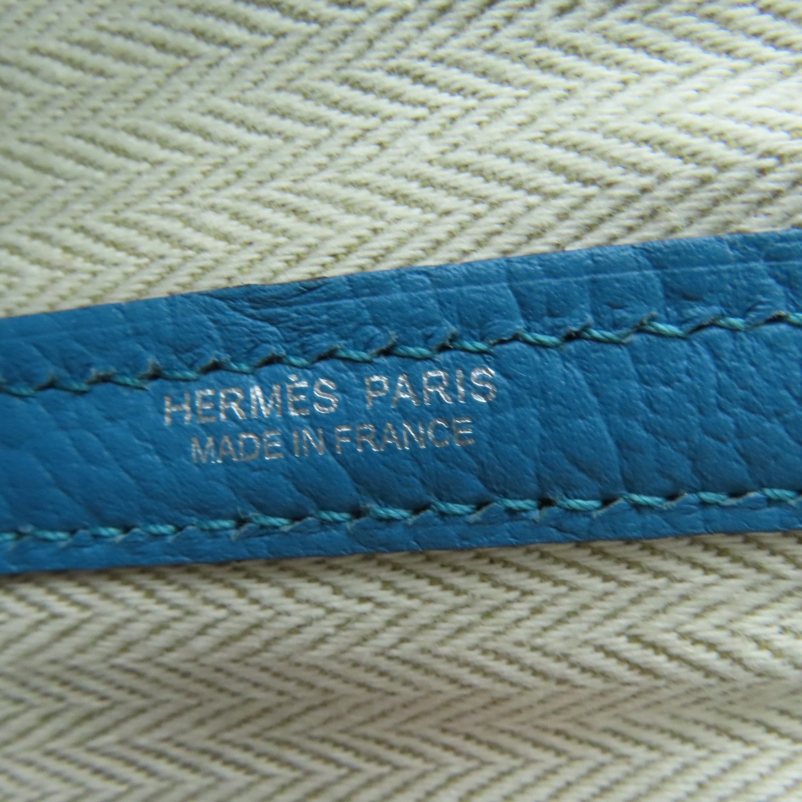 HERMES Togo Leather Garden Party PM Silver Button Handle Bag Blue