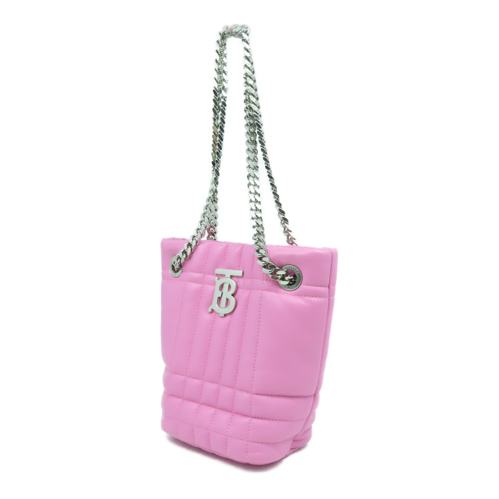 BURBERRY 牛皮皮革Chain Shoulder Bag銀扣肩背袋粉紅色