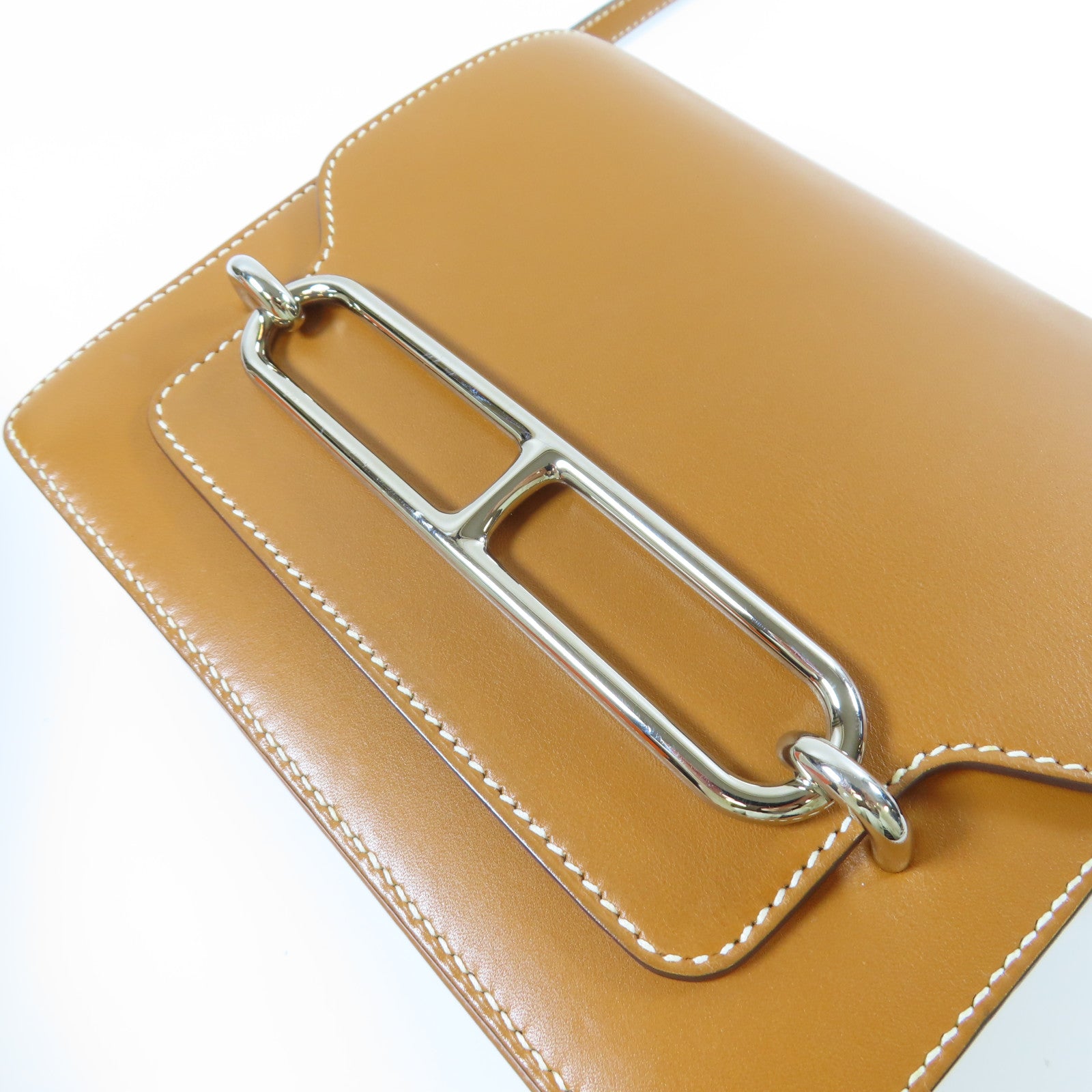 HERMES Barenia皮革Mini Roulis銀扣肩背袋Gold經典駝色