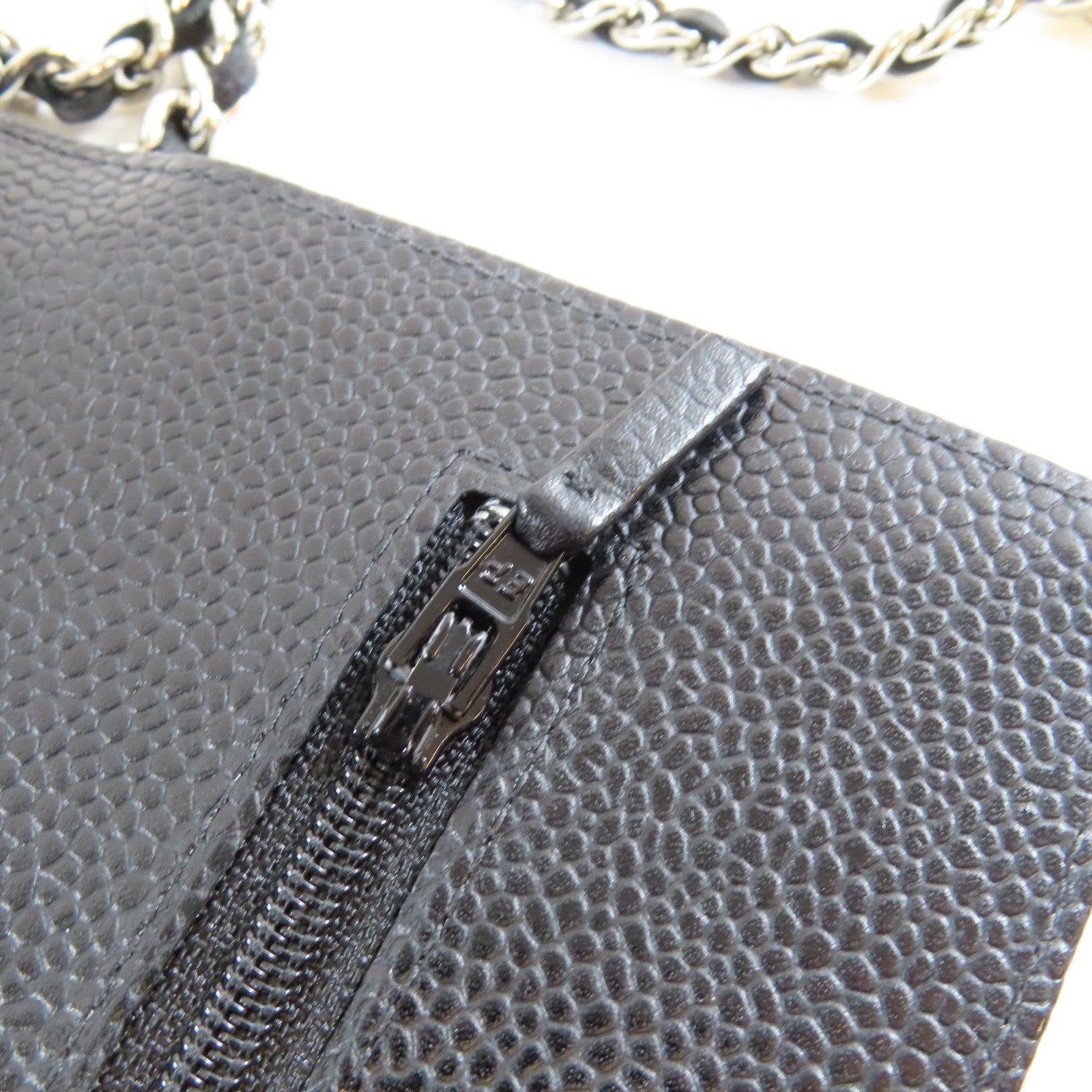 CHANEL 菱格Caviar皮革Wallet On Chain銀扣鏈帶肩背袋黑色