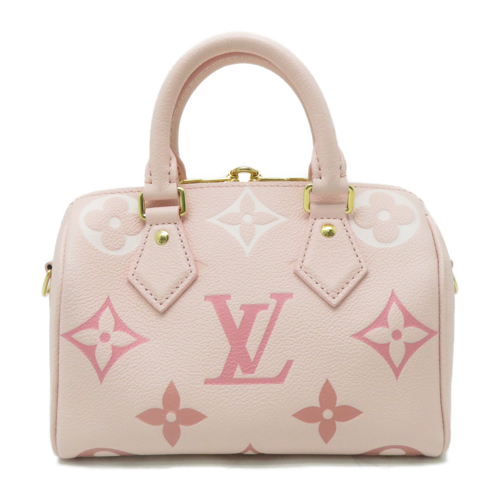 LOUIS VUITTON Monogram Empreinte Speedy Bandouliere 20金扣手挽肩背兩用袋粉紅色