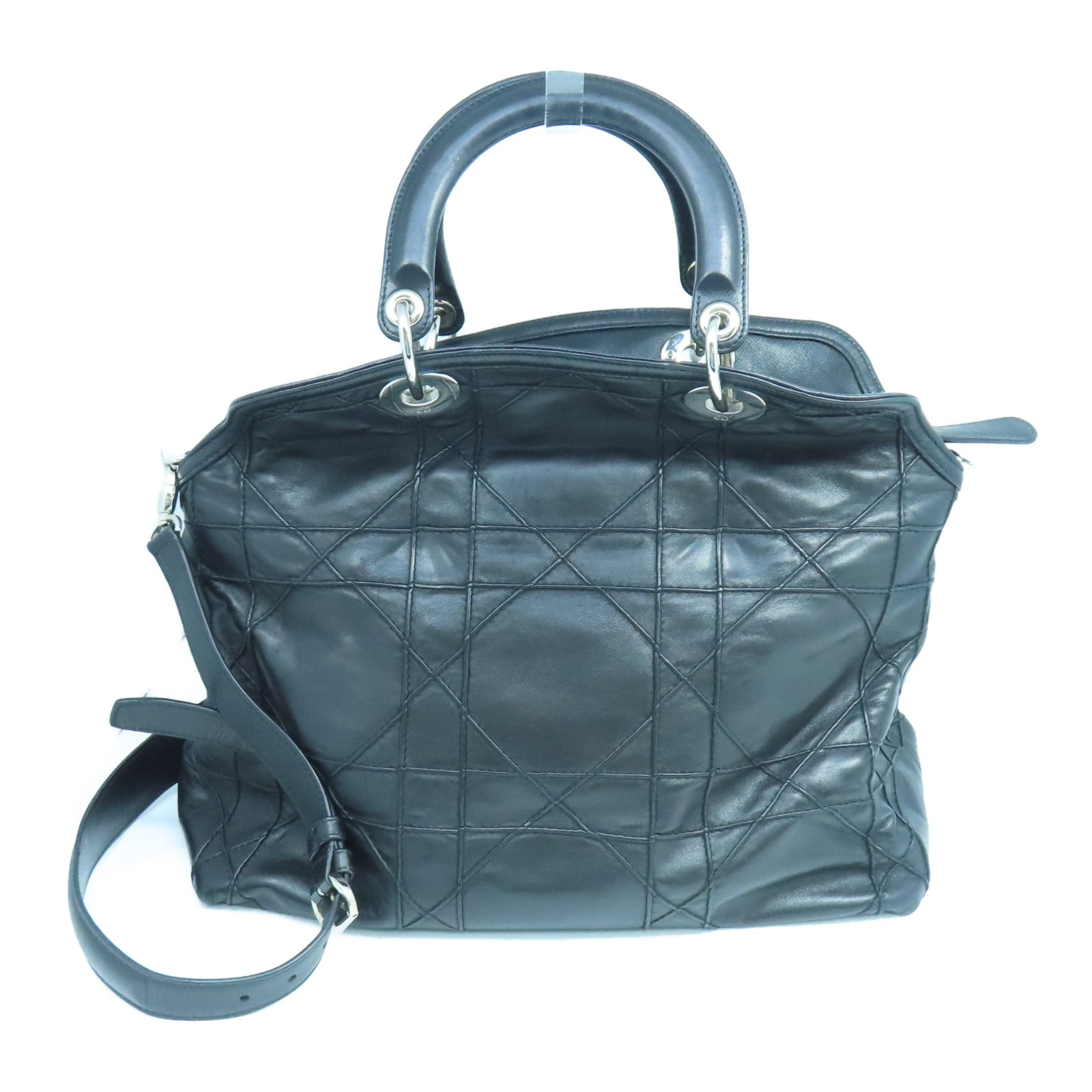 Dior 羊皮皮革2 Way Shoulder銀扣手挽肩背兩用袋黑色