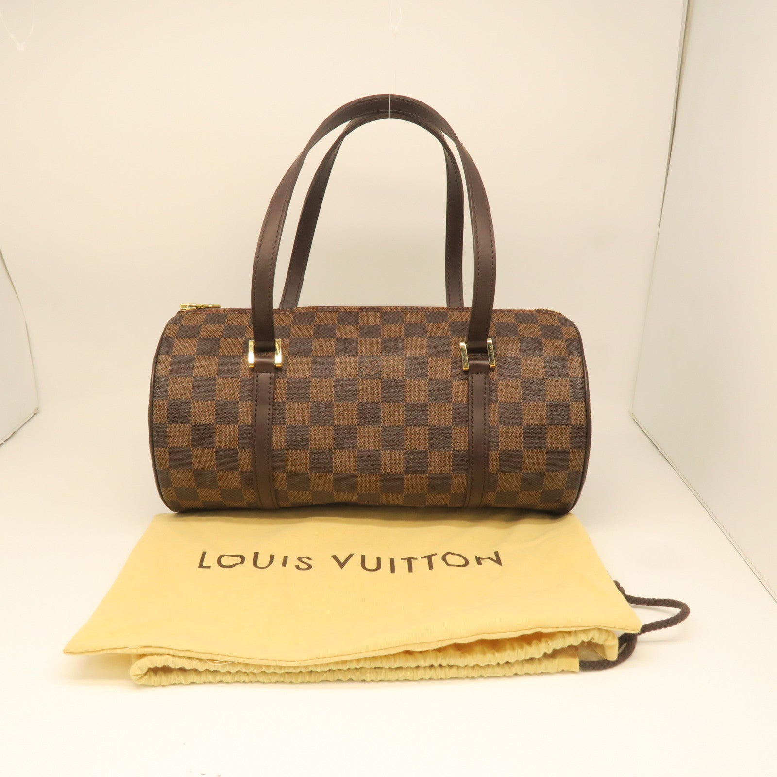 LOUIS VUITTON Damier Papillon PM Gold Buckle Shoulder Bag Brown