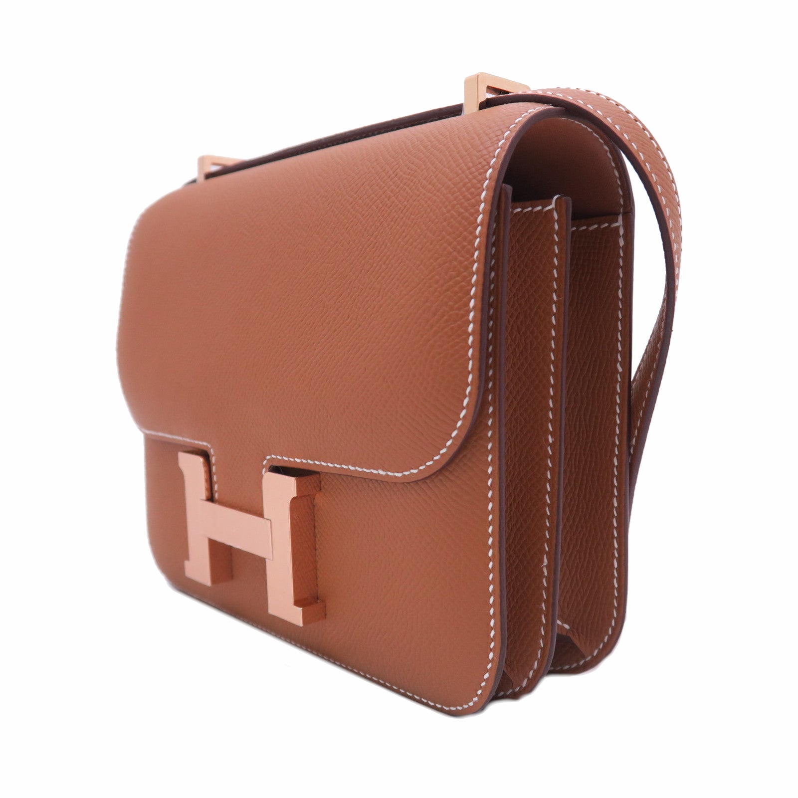 HERMES Epsom皮革Constance Mini金扣肩背袋經典駝色