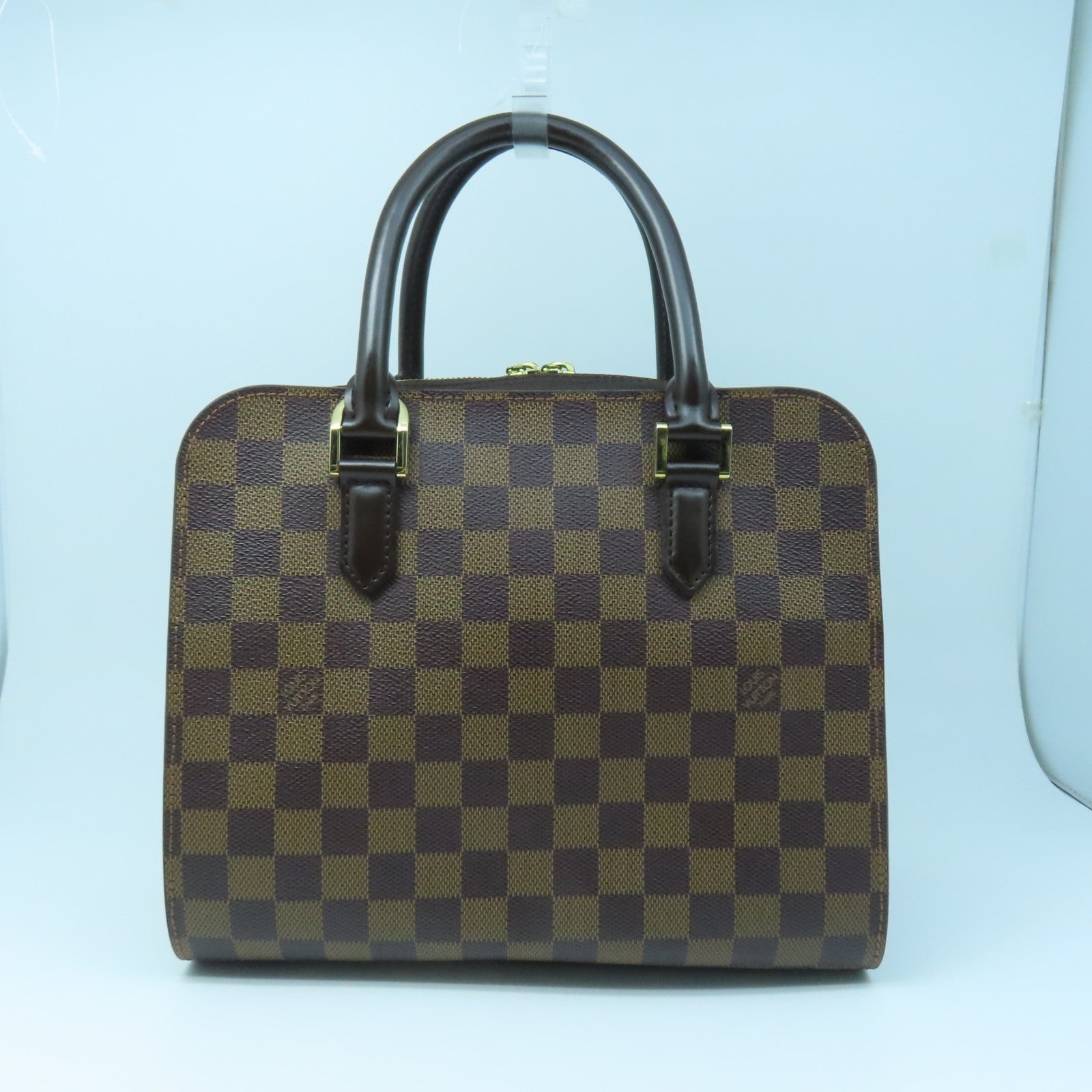LOUIS VUITTON Damier Triana gold buckle handle bag brown